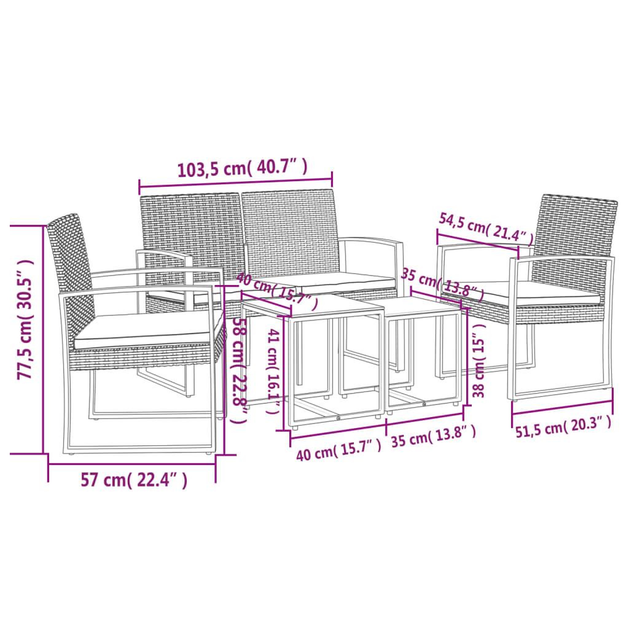 Voir la diapositive 6 : VIDAXL Ensemble a manger de jardin 5 pcs et coussins marron rotin PP
