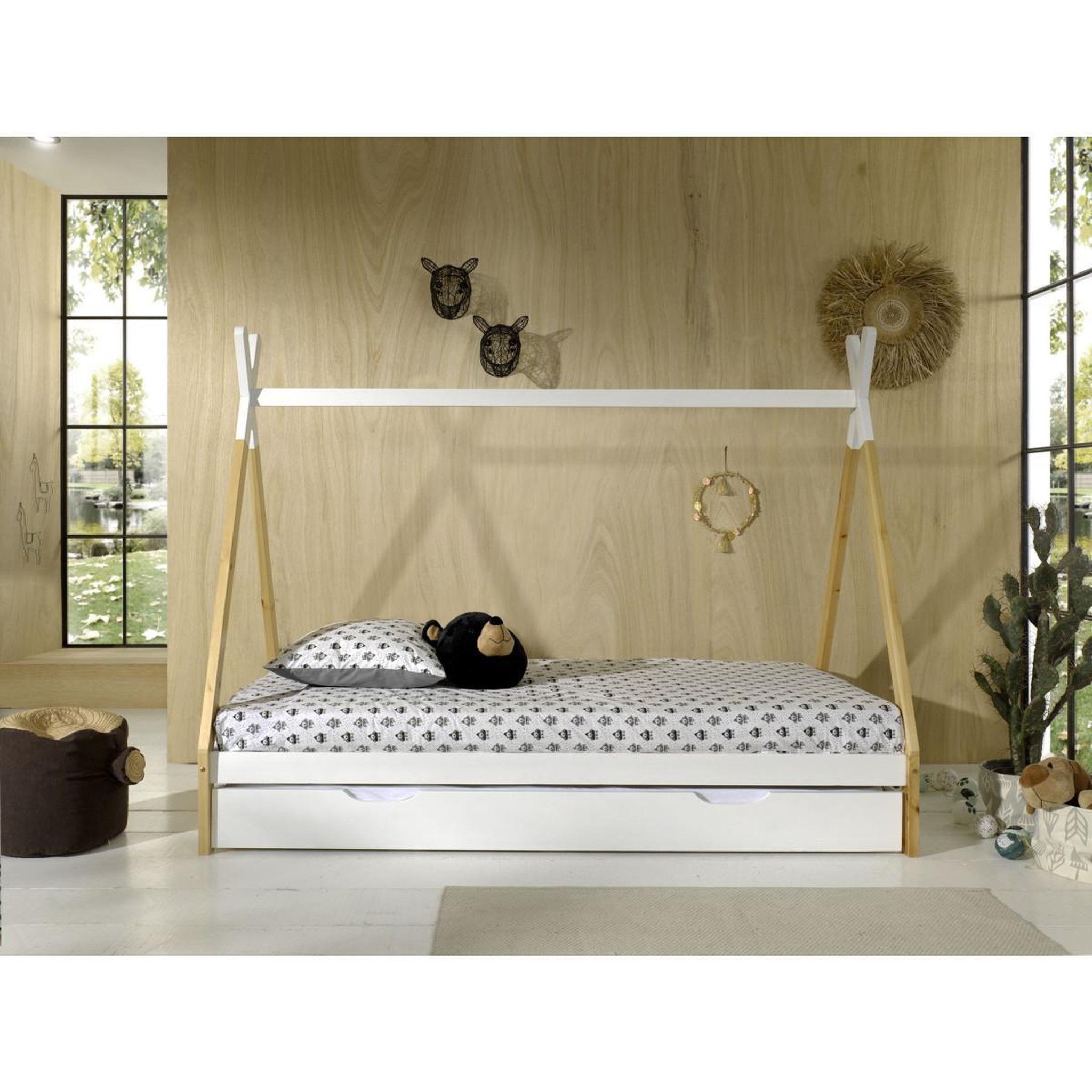Voir la diapositive 1 : Paris Prix Pack - Lit Enfant & Tiroir  Tipi  90x200cm Blanc