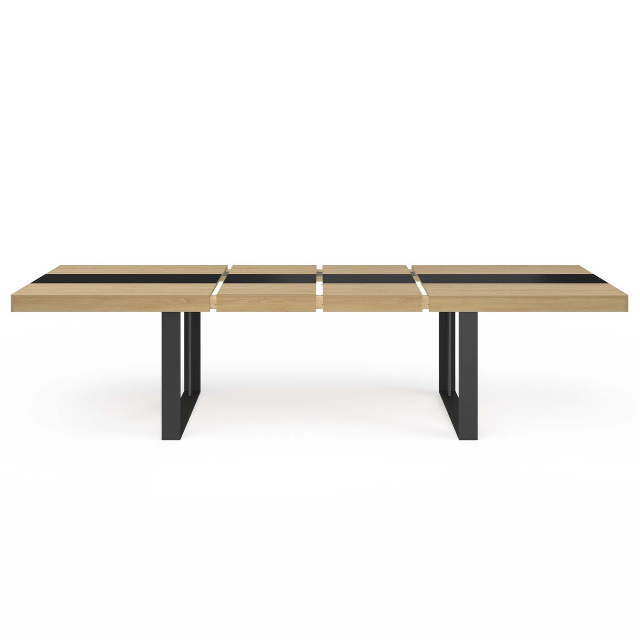 Voir la diapositive 3 : ID MARKET Table à manger extensible rectangle phoenix 6-12 personnes bois et noir bande centrale noire 200-300 cm
