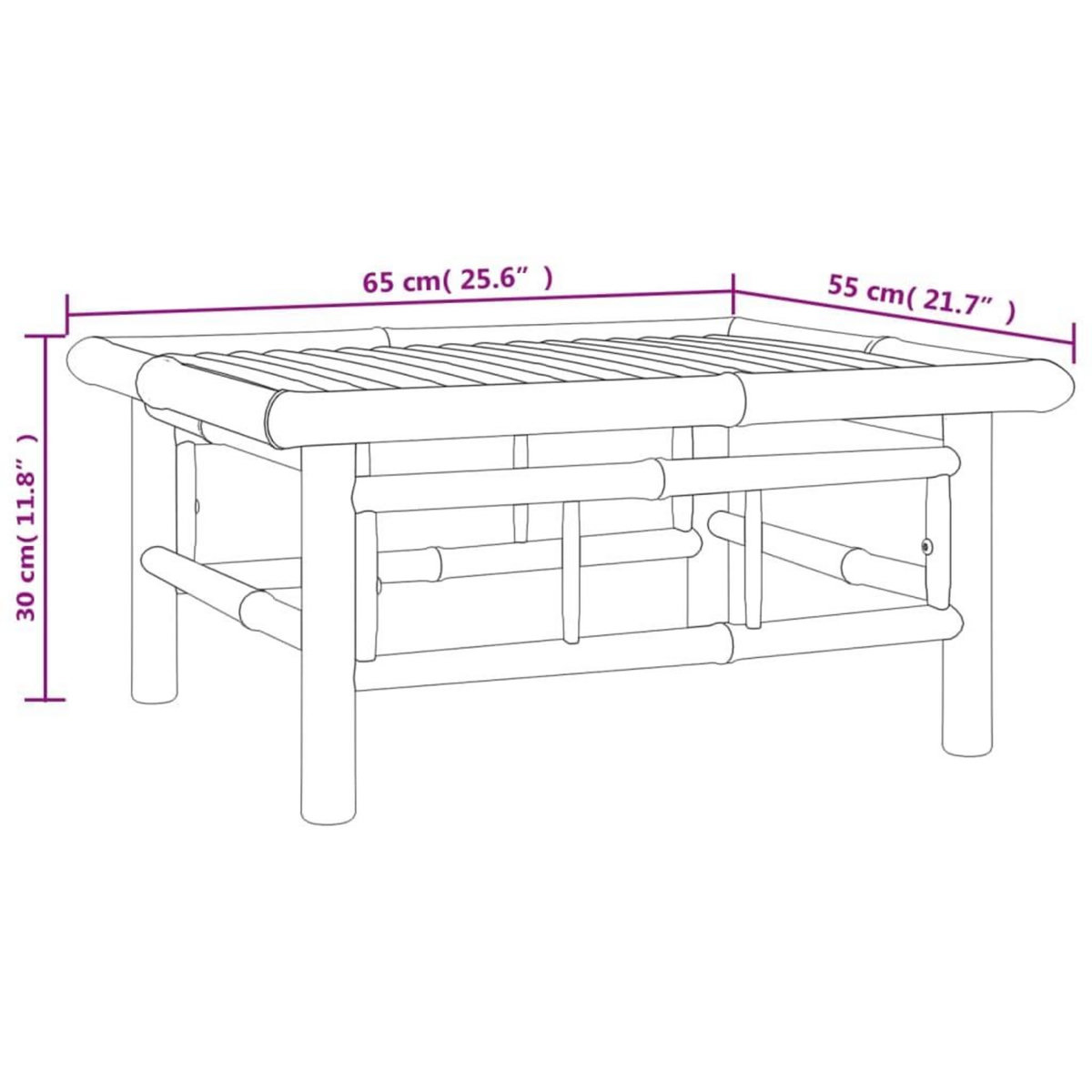 VIDAXL Table de jardin 65x55x30 cm bambou
