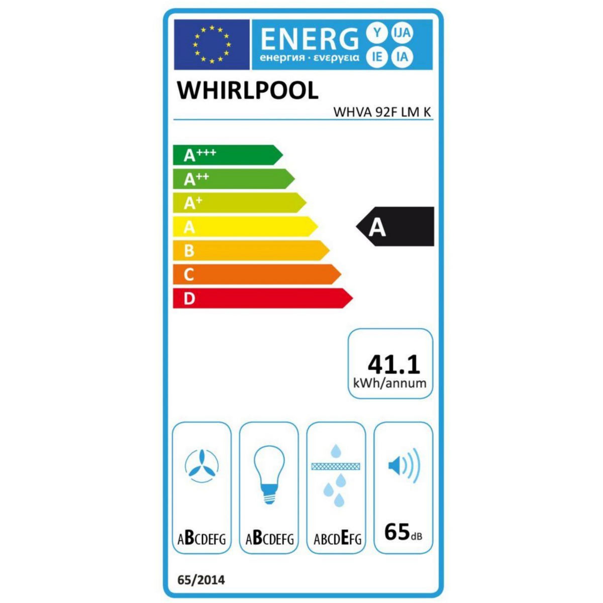 Whirlpool Hotte décorative murale inclinée WHVA92FLMK