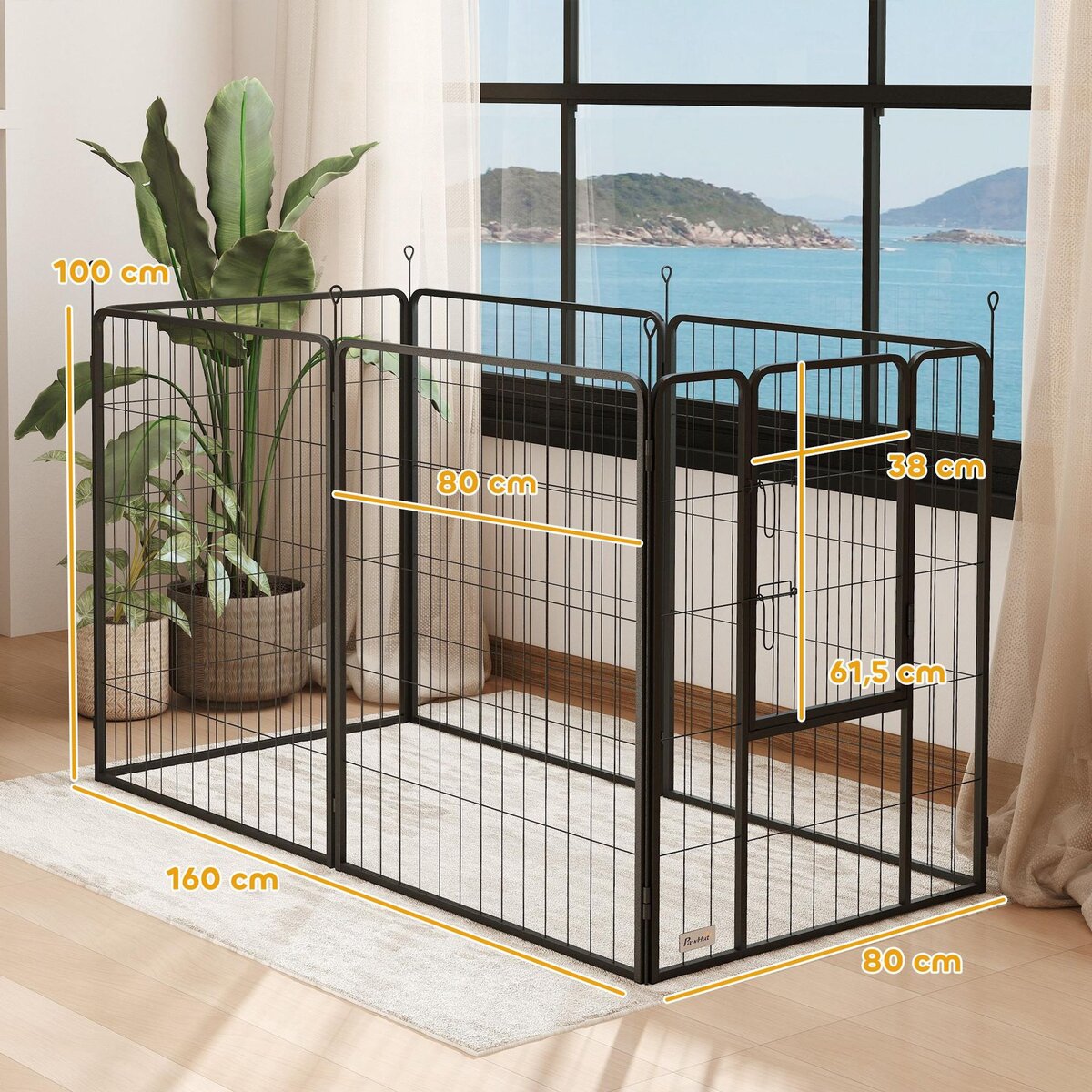PAWHUT Parc enclos chien modulable pliable 6 panneaux H.100cm porte verrouillable acier époxy anthracite