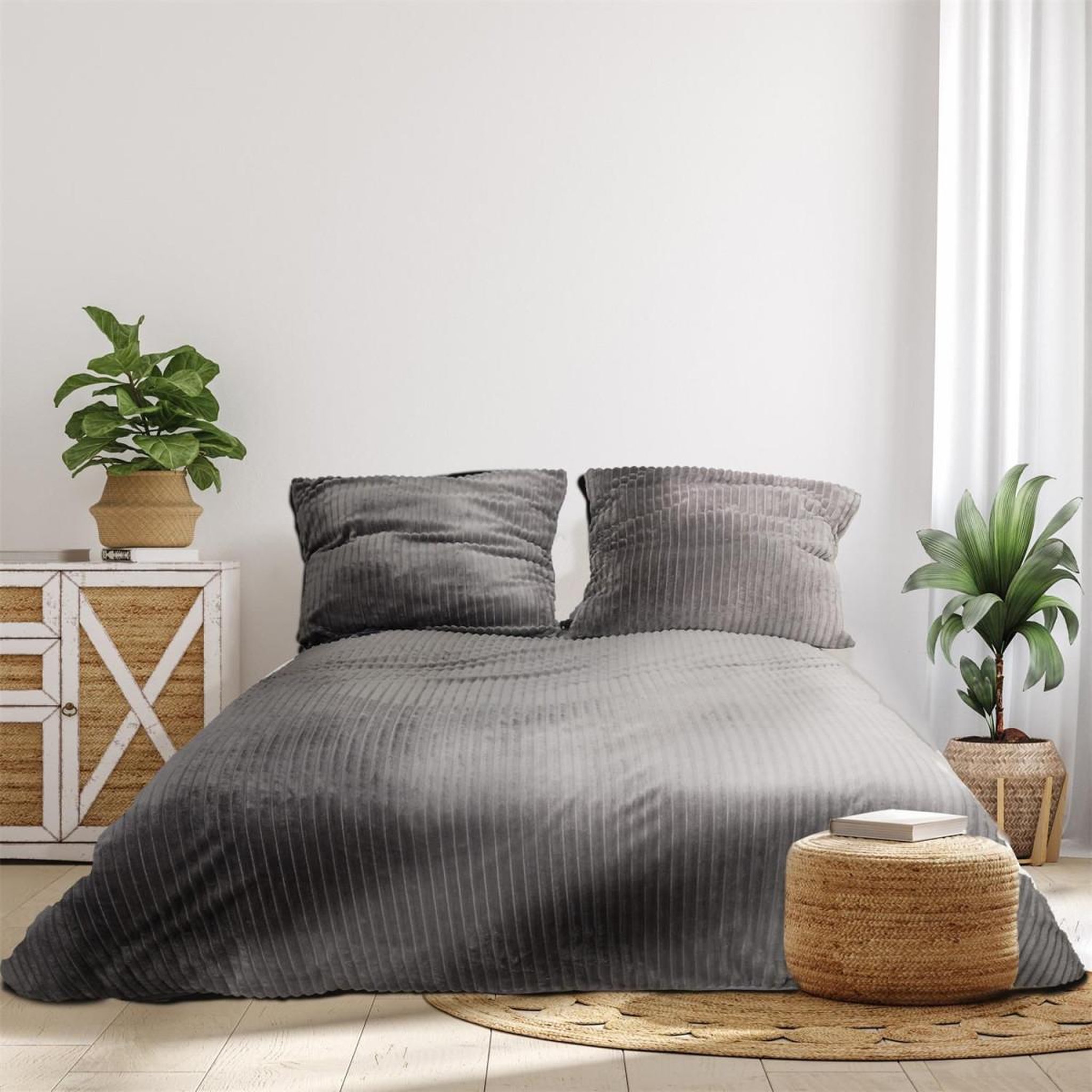 Voir la diapositive 3 : The Home Deco Factory Parure de lit 3 pièces  douceur  240x220cm gris