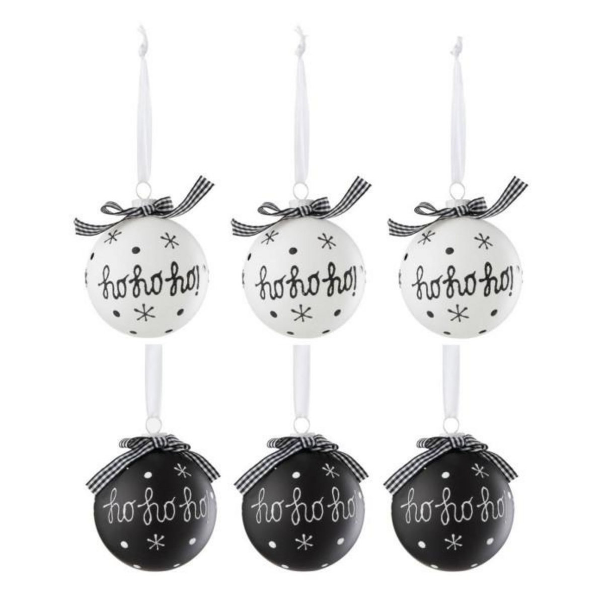 Paris Prix Lot de 6 Boules de Noël  Hohoho  8cm Noir & Blanc