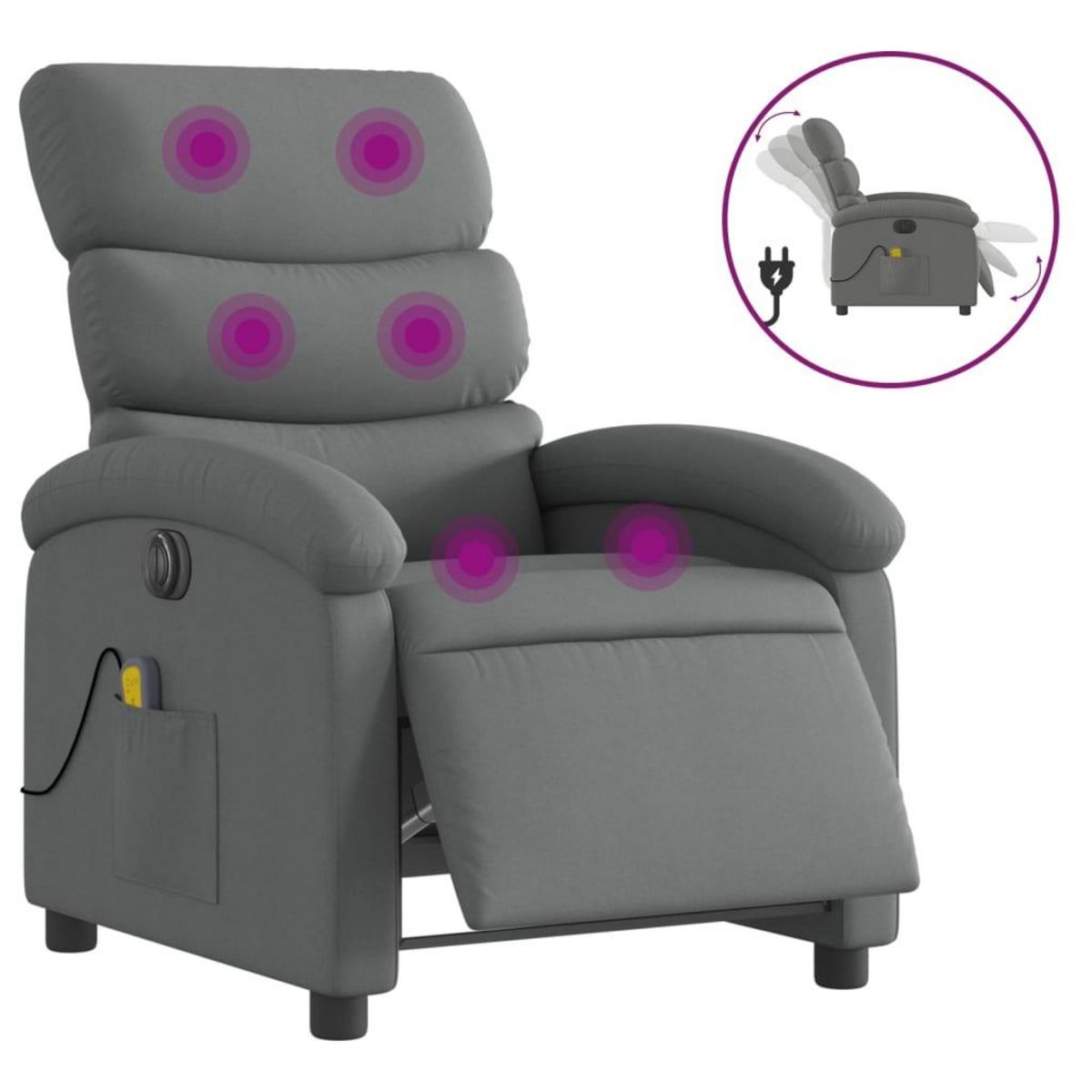 VIDAXL Fauteuil inclinable de massage electrique gris fonce tissu