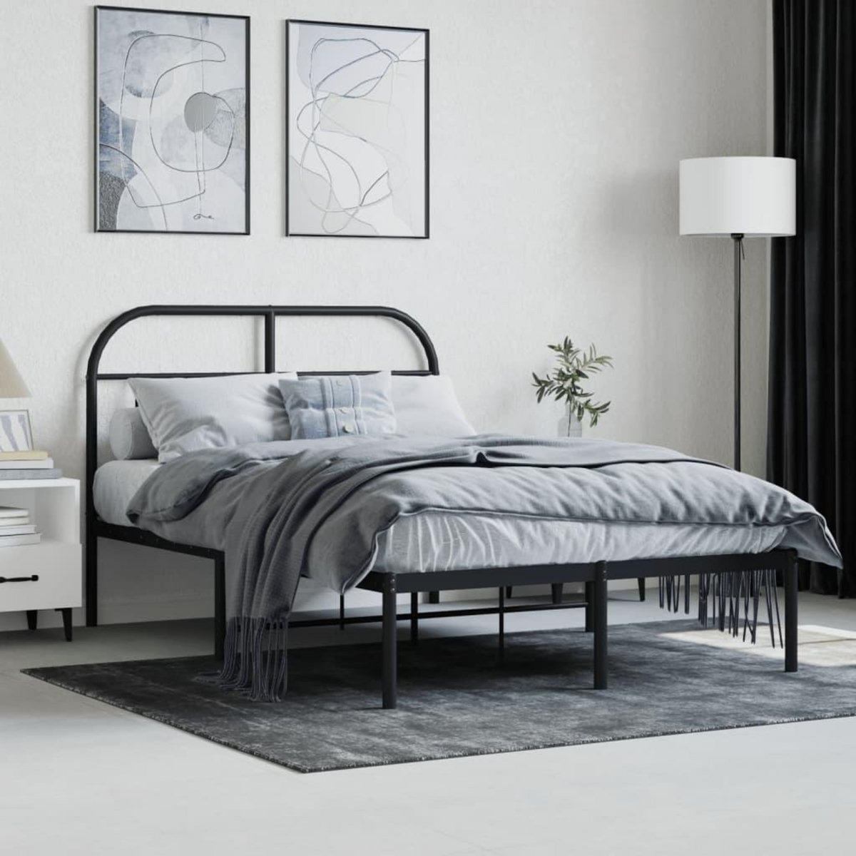 VIDAXL Cadre de lit metal sans matelas avec tete de lit noir 120x190cm