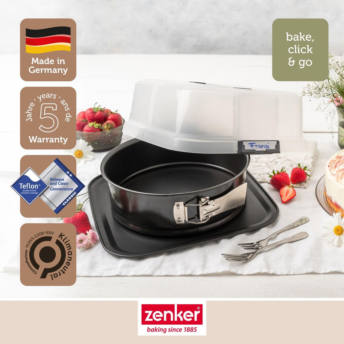 ZENKER Moule à charnière rond 23 cm avec couvercle de transport Zenker Bake Click and Go