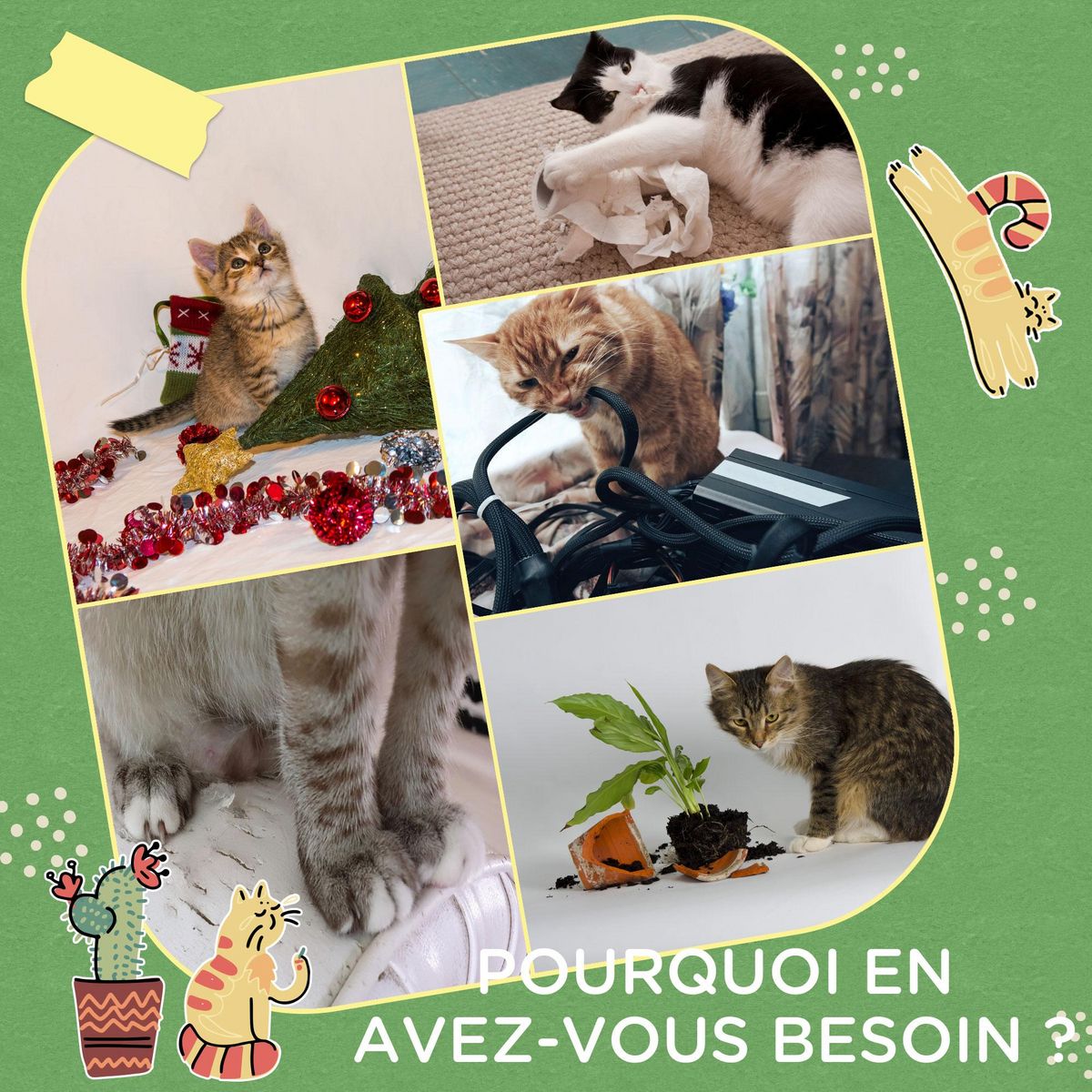 PAWHUT Lot de 2 griffoirs grattoirs murals design cactus dim. 30L x 60H cm jute naturelle écru verte aspect bois clair