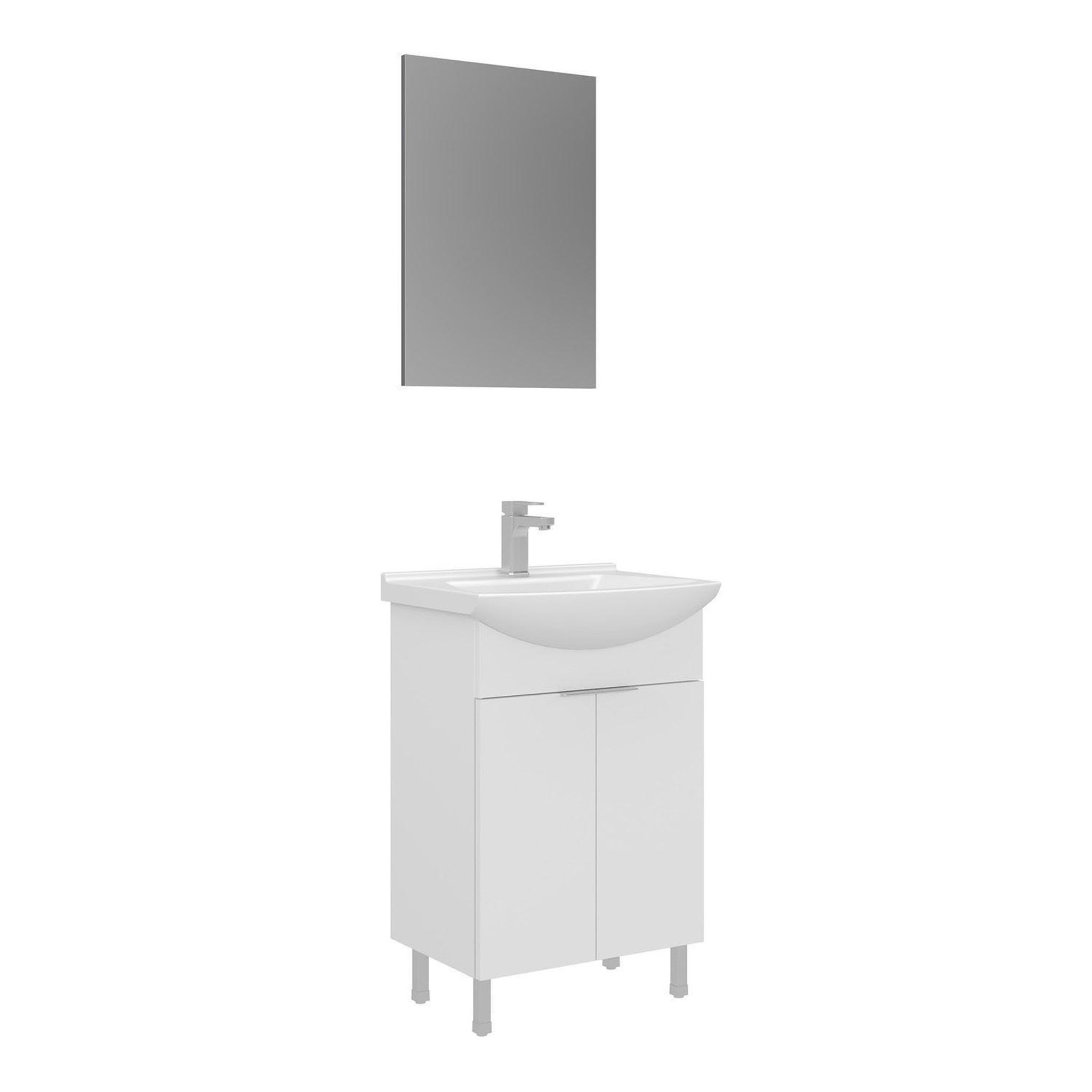 Habitat et Jardin Meuble avec simple vasque et miroir  Purus 55  - 55 x 2 x 83 cm - White