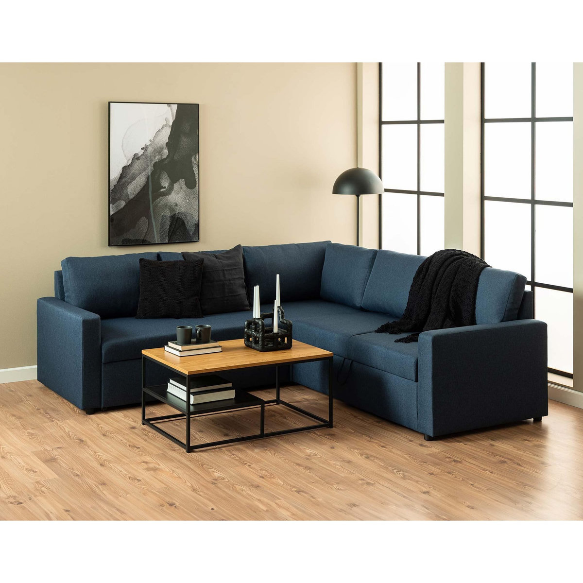 LISA DESIGN Salida - table basse - effet bois et métal noir - 90 cm