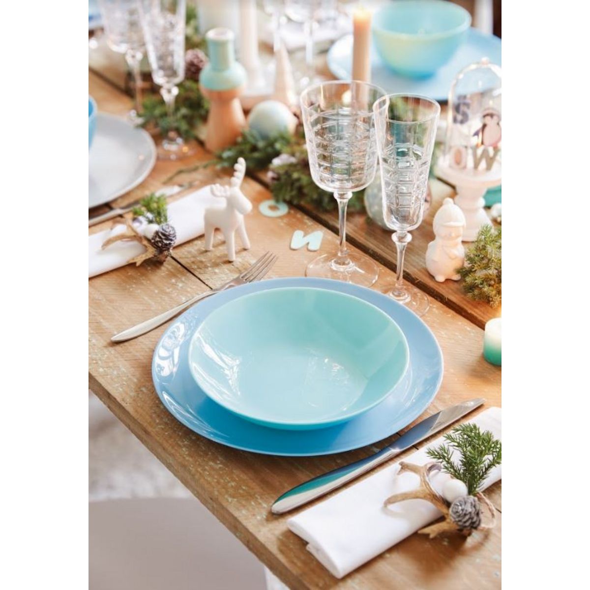 LUMINARC Service d'assiettes opale 18 pièces DIWALI Turquoise