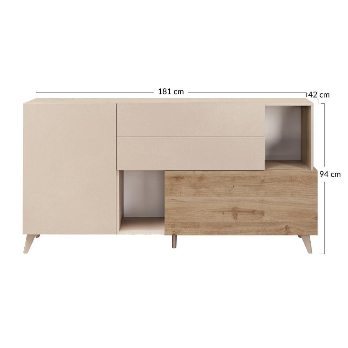 BEST MOBILIER Estelle - buffet bas - 2 portes et 2 tiroirs - 181 cm