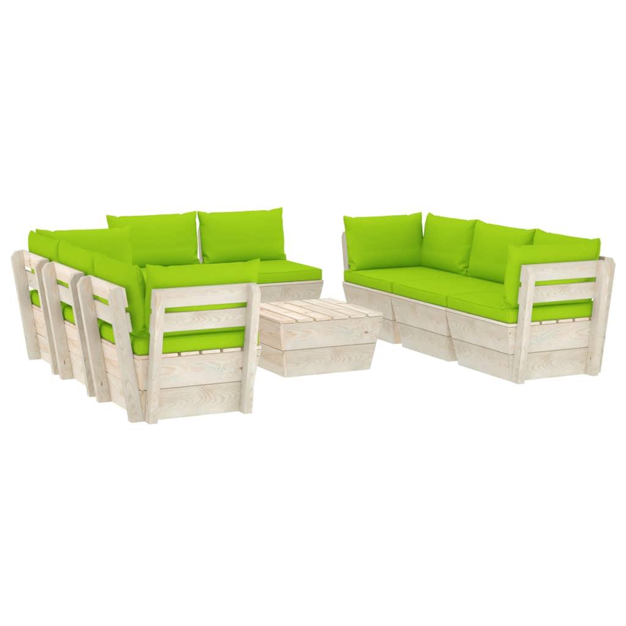 Voir la diapositive 2 : VIDAXL Salon de jardin palette 9 pcs avec coussins bois d'epicea