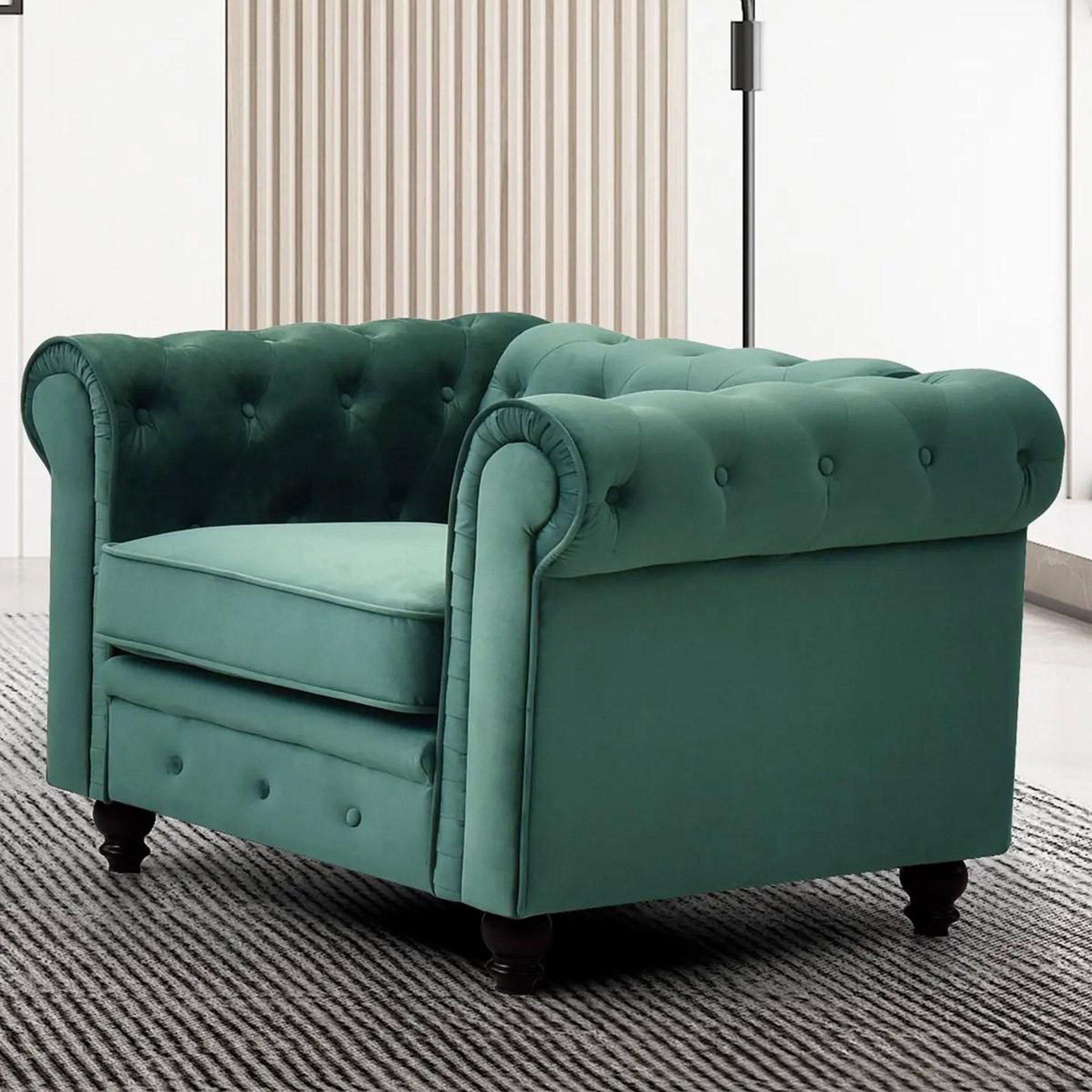 Voir la diapositive 3 : Paris Prix Fauteuil design velours  chesterfield  111cm vert