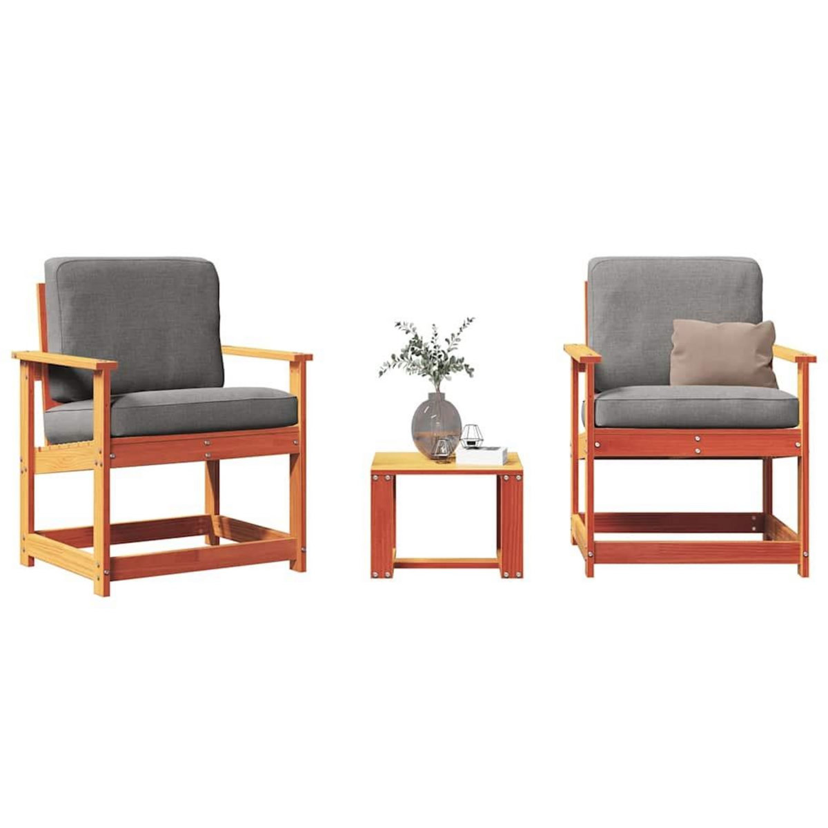 VIDAXL Salon de jardin 3 pcs cire marron bois de pin massif