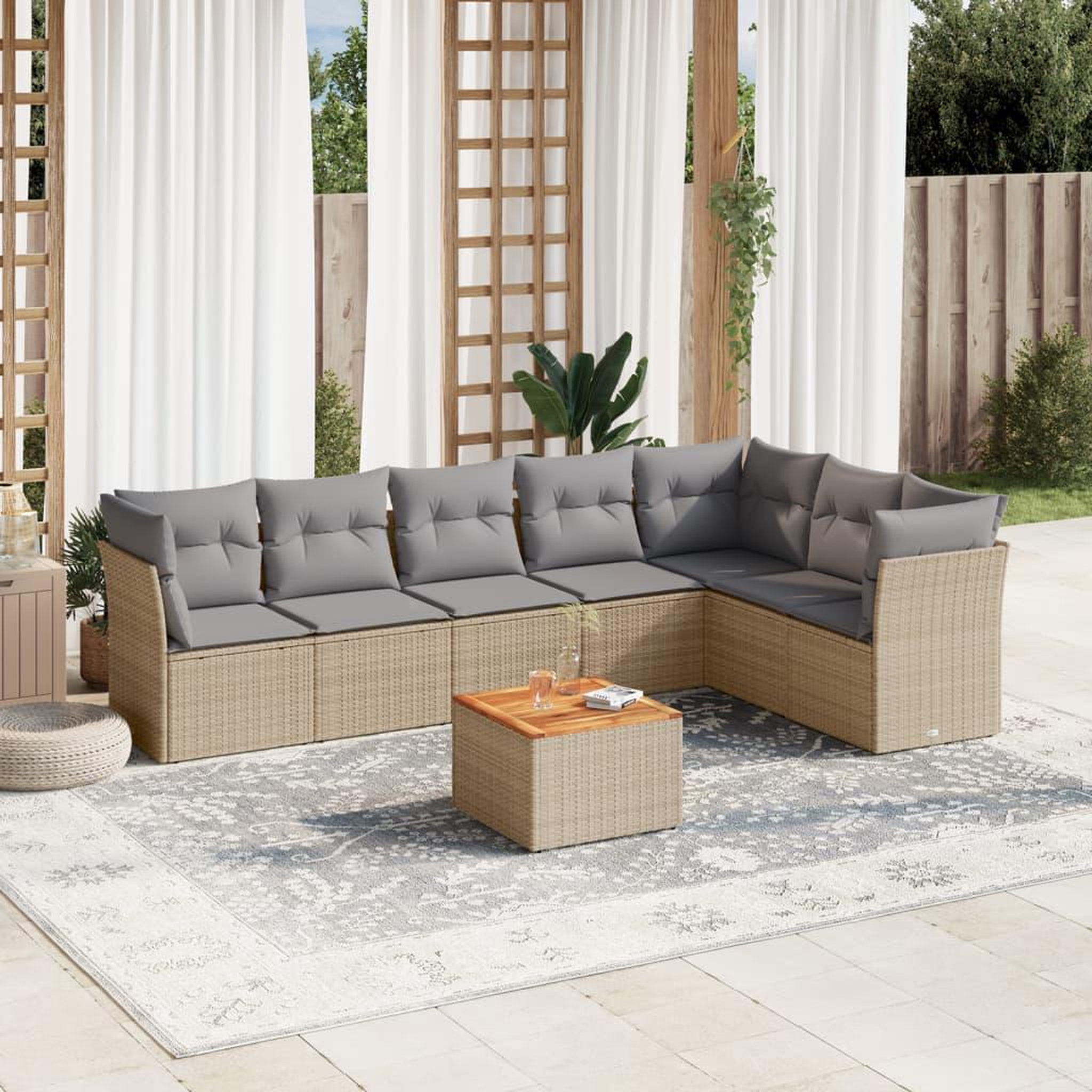 VIDAXL Salon de jardin avec coussins 8pcs melange beige resine tressee