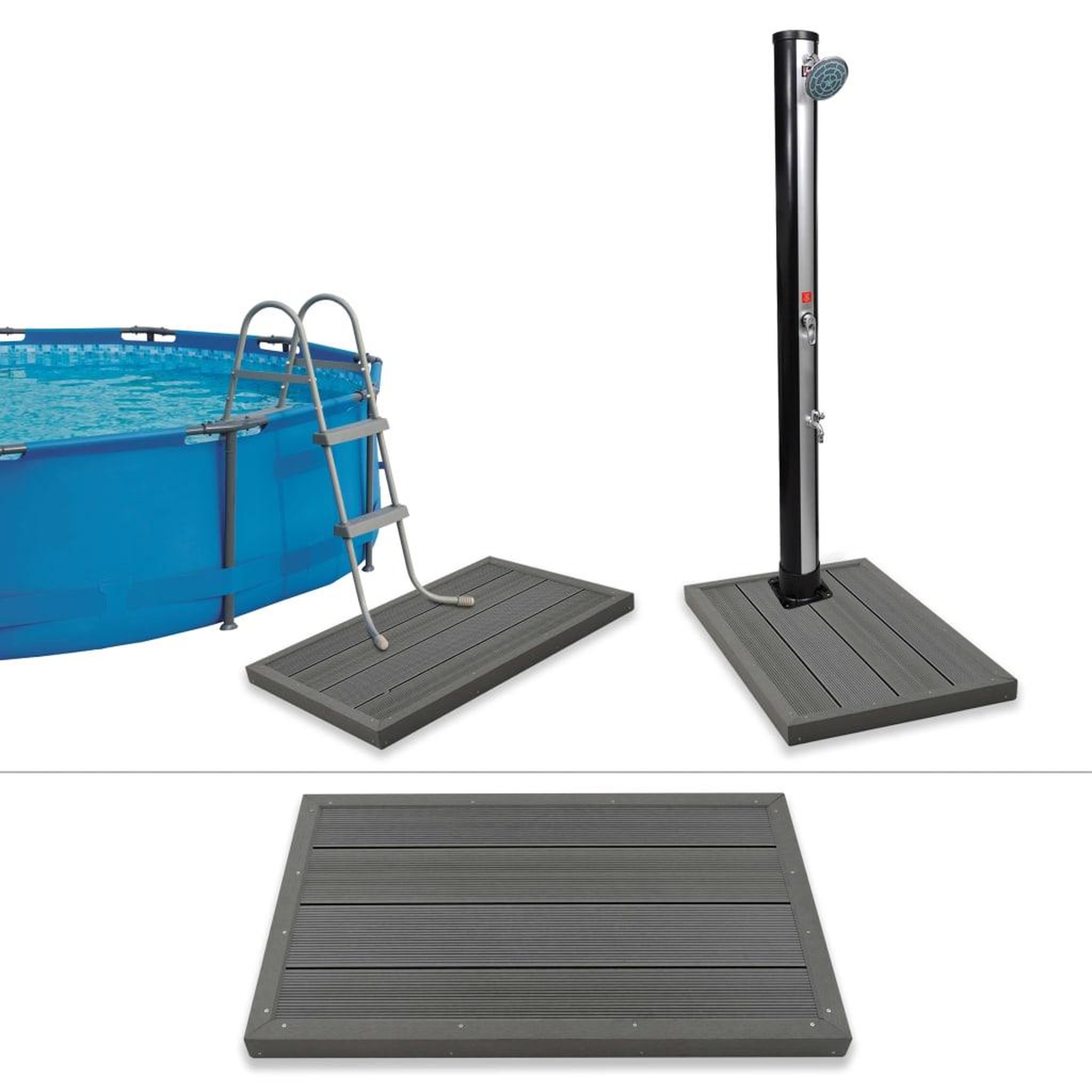 Voir la diapositive 1 : VIDAXL Element de plancher pour douche solaire/echelle de piscine WPC