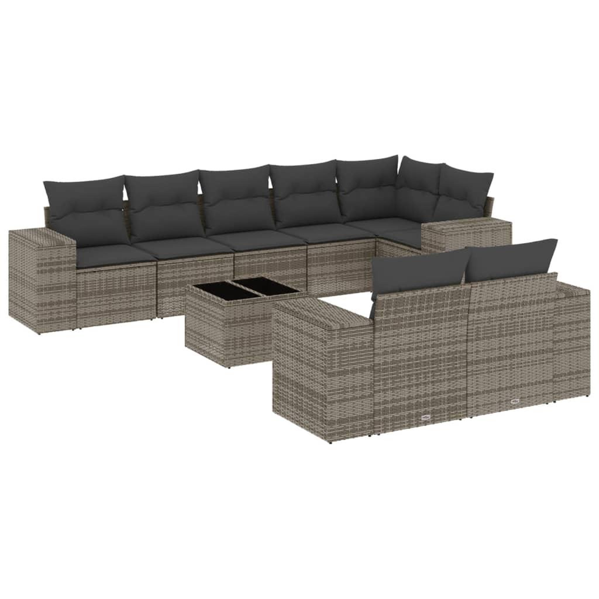 Voir la diapositive 2 : VIDAXL Salon de jardin 9 pcs avec coussins gris resine tressee
