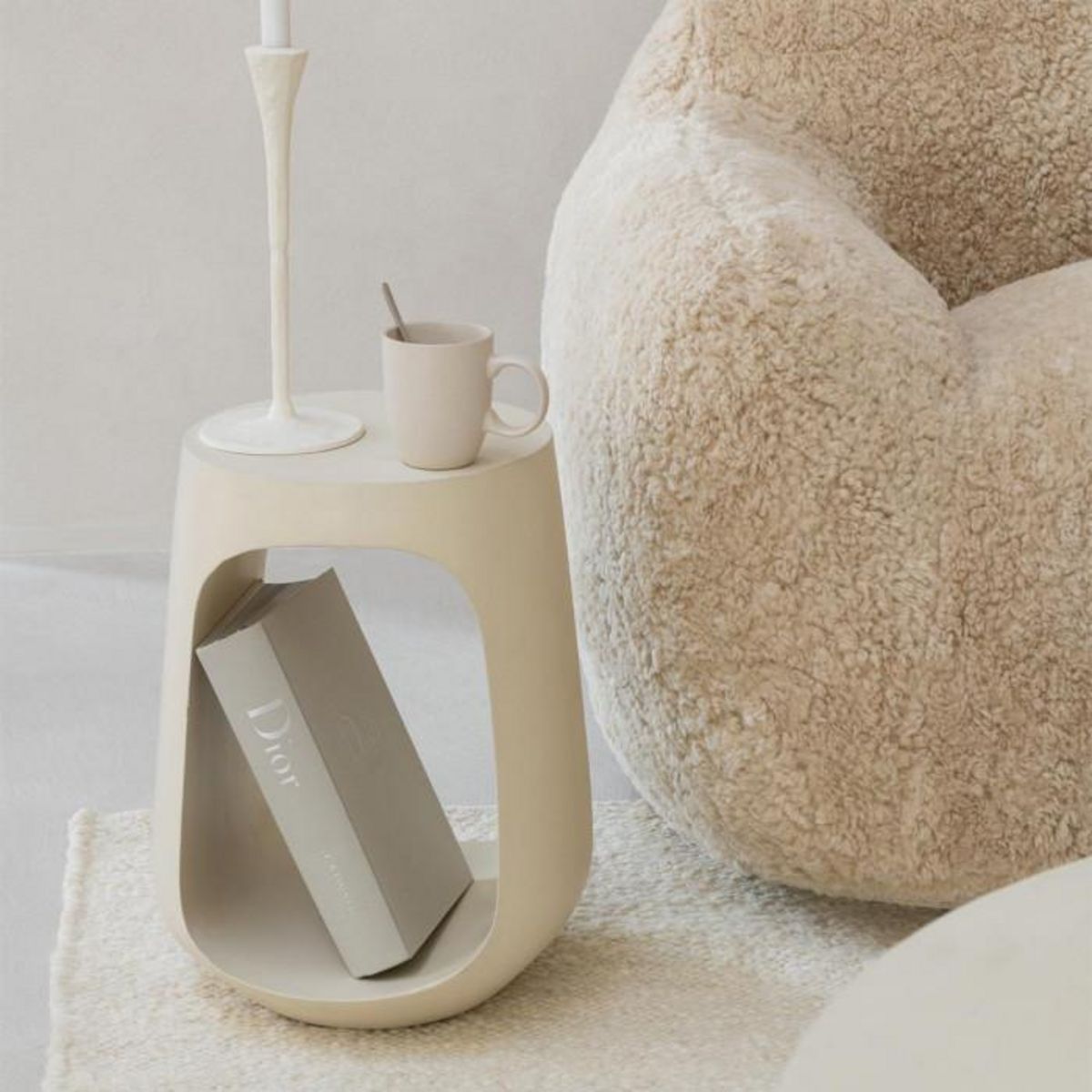 Paris Prix Table d'Appoint Design en Bois  Cave  46cm Beige