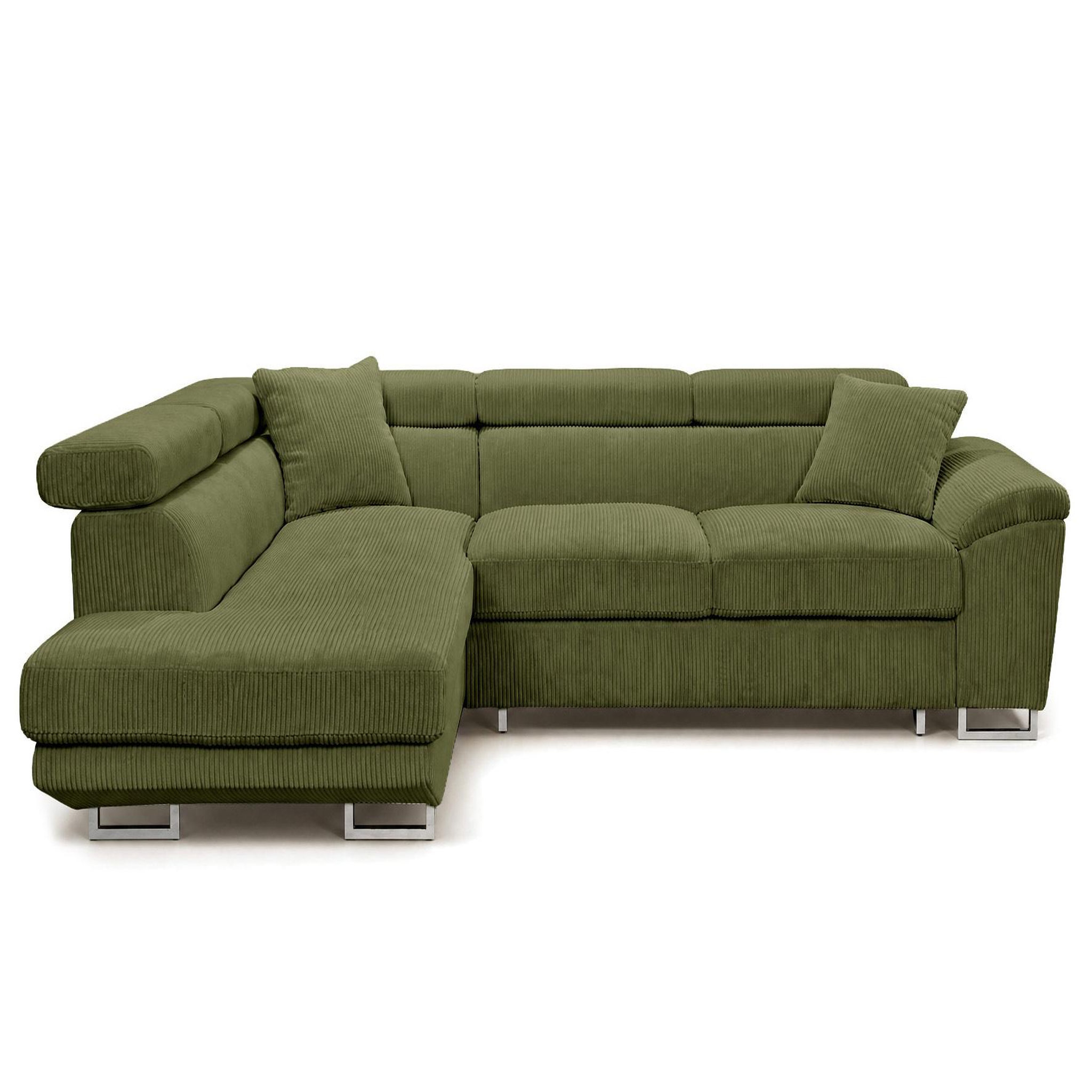 Voir la diapositive 1 : BEST MOBILIER Baoji - canapé d'angle gauche 5 places convertible avec têtières et coffre en velours côtelé