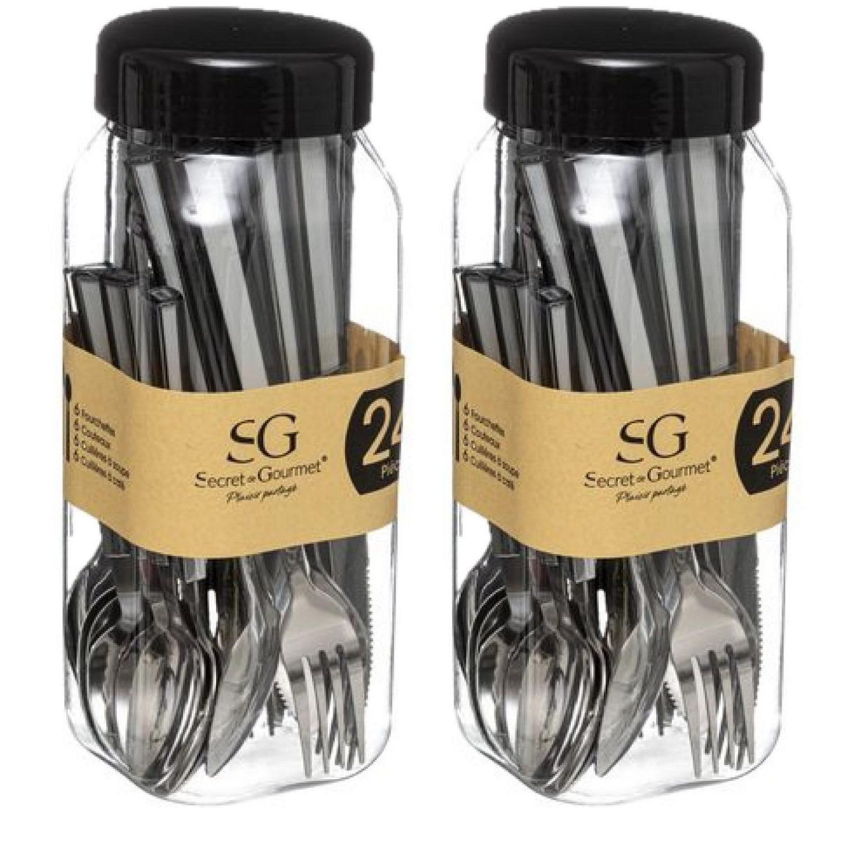 TOILINUX Lot de 2 Ménagères Tamaris - 48 couverts - Gris