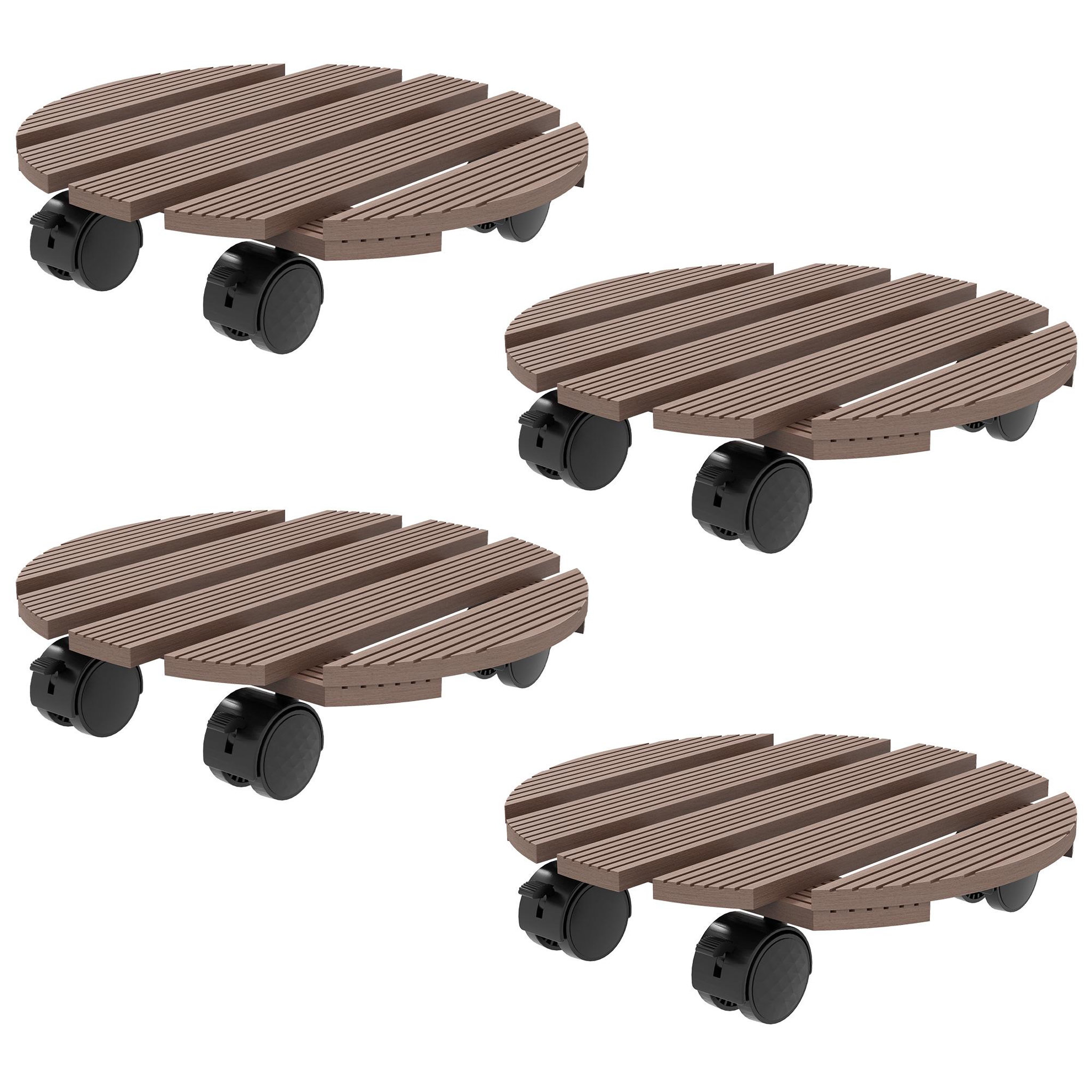 Voir la diapositive 1 : OUTSUNNY Lot de 4 supports ronds pour plantes avec roulettes intérieur extérieur