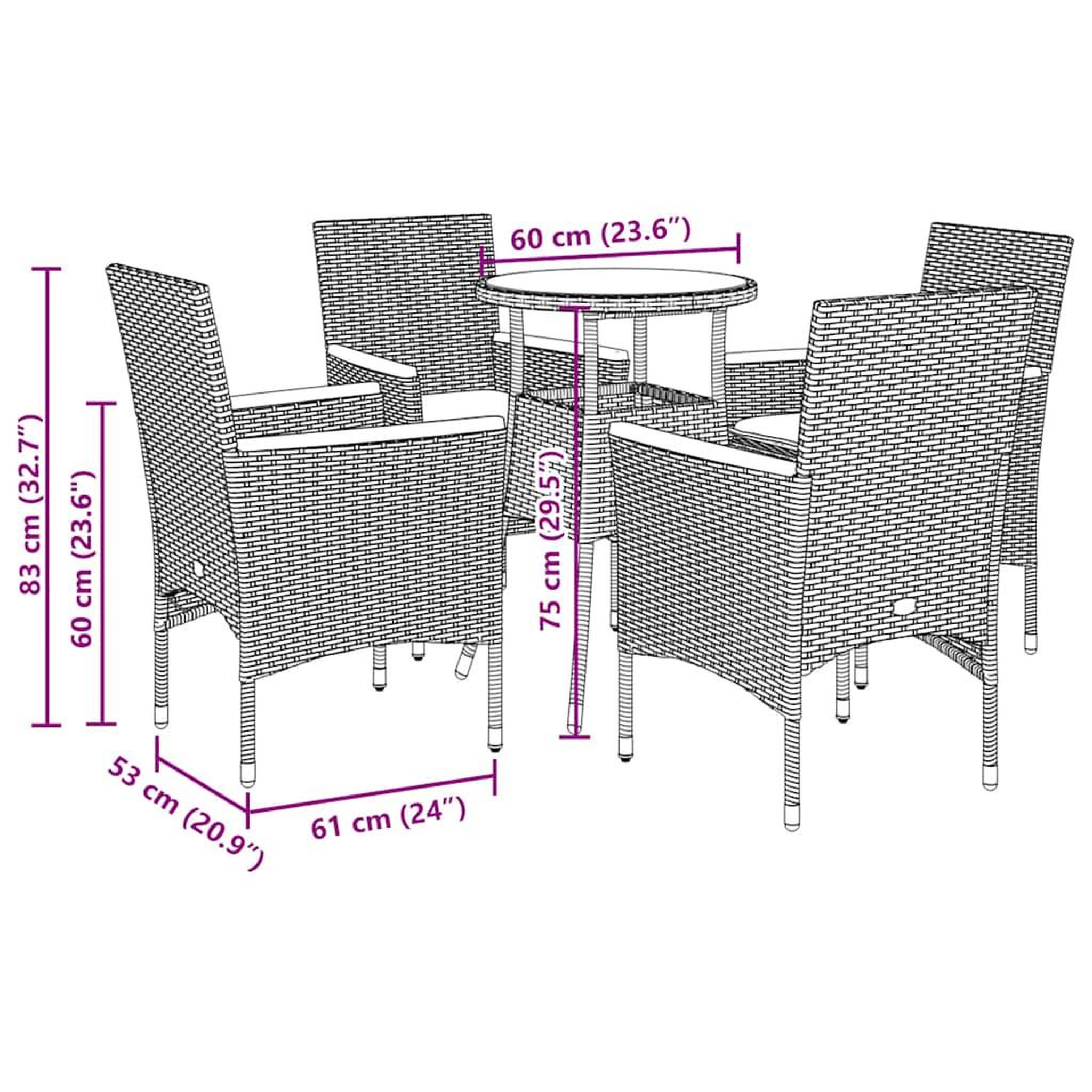 Voir la diapositive 6 : VIDAXL Ensemble a manger de jardin et coussins 5 pcs noir rotin verre