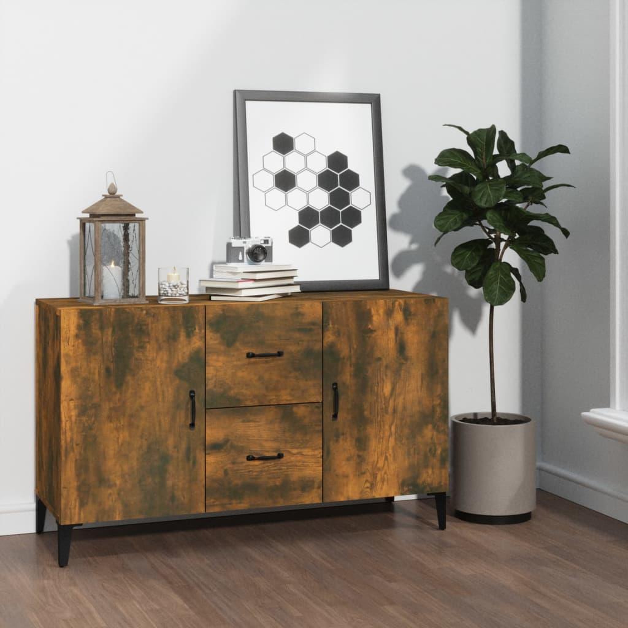 Voir la diapositive 1 : VIDAXL Buffet chene fume 100x36x60 cm bois d'ingenierie