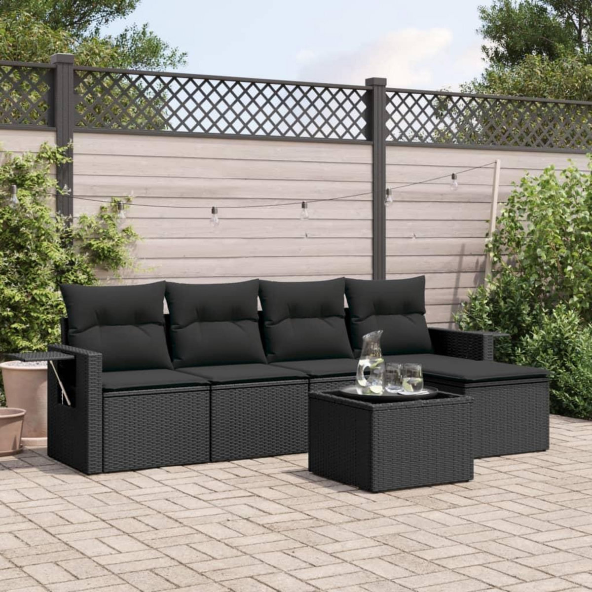 VIDAXL Salon de jardin 6 pcs avec coussins noir resine tressee