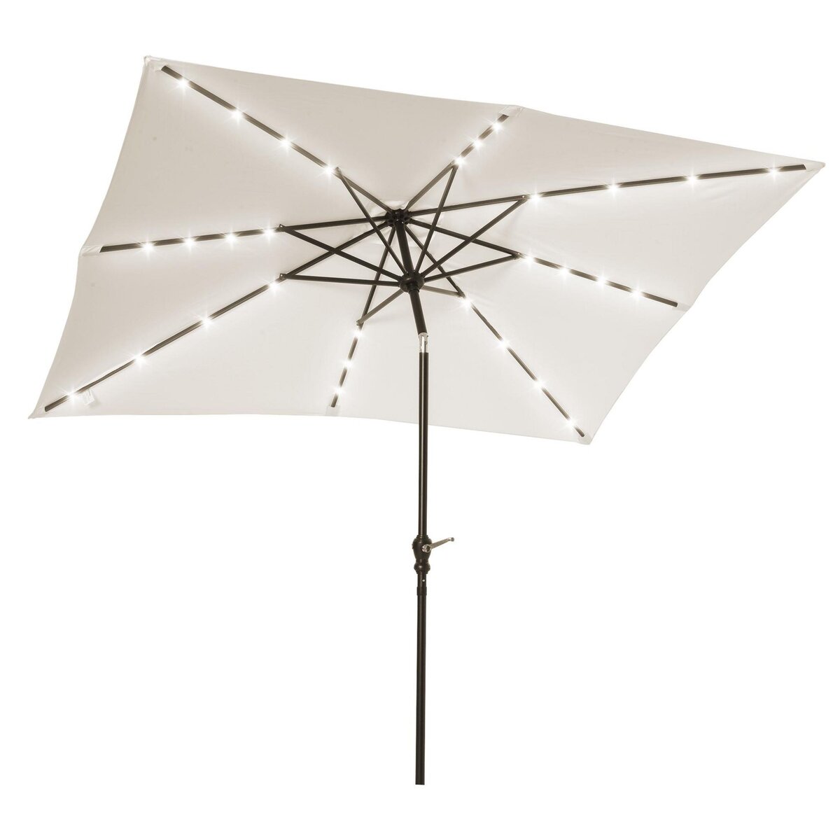 OUTSUNNY Parasol lumineux rectangulaire inclinable dim. 2,68L x 2,05l x 2,48H m parasol LED solaire métal polyester haute densité blanc cassé