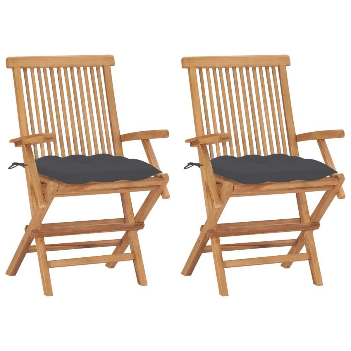 VIDAXL Chaises de jardin et coussins anthracite lot de 2 Bois de teck