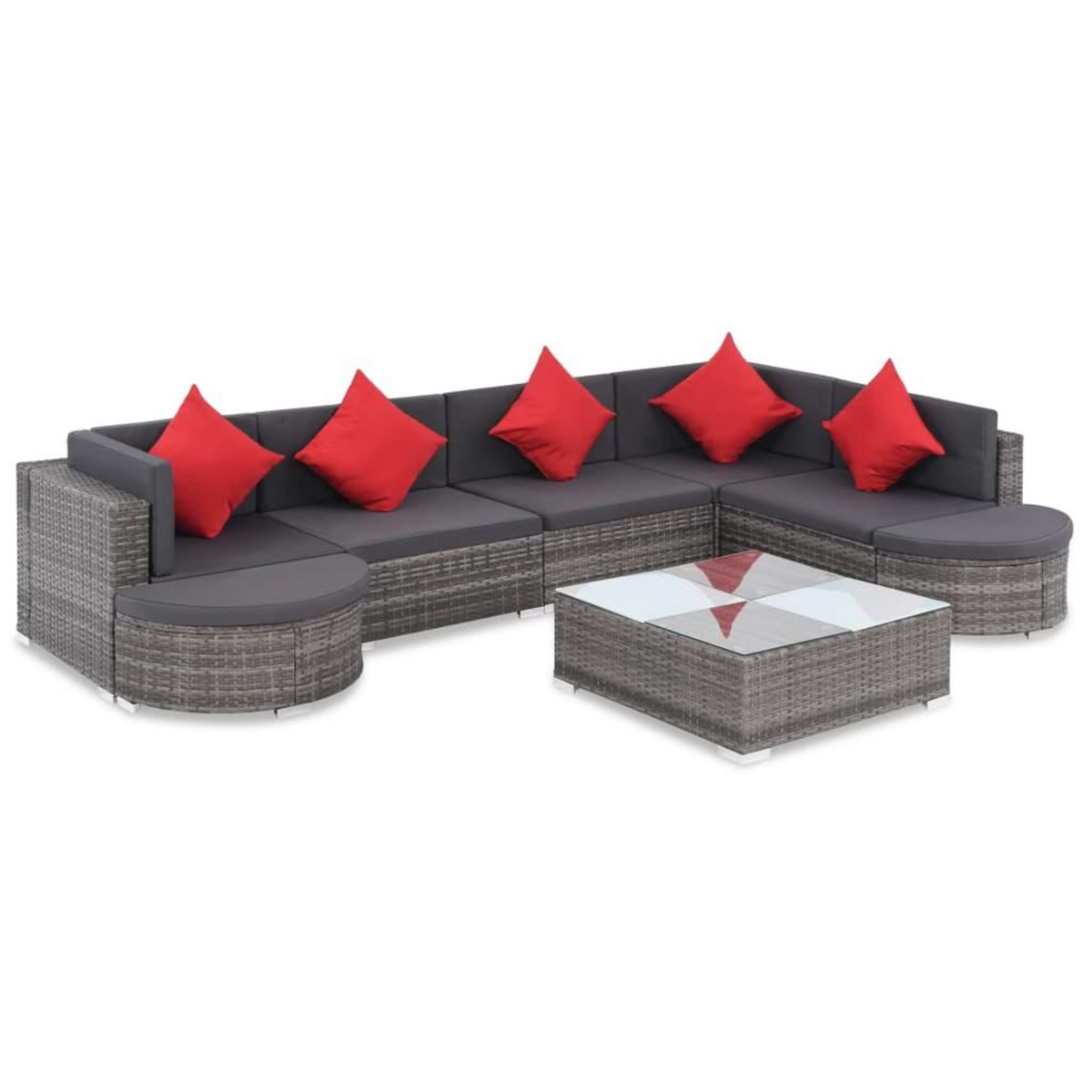 VIDAXL Salon de jardin 8 pcs avec coussins Resine tressee Gris