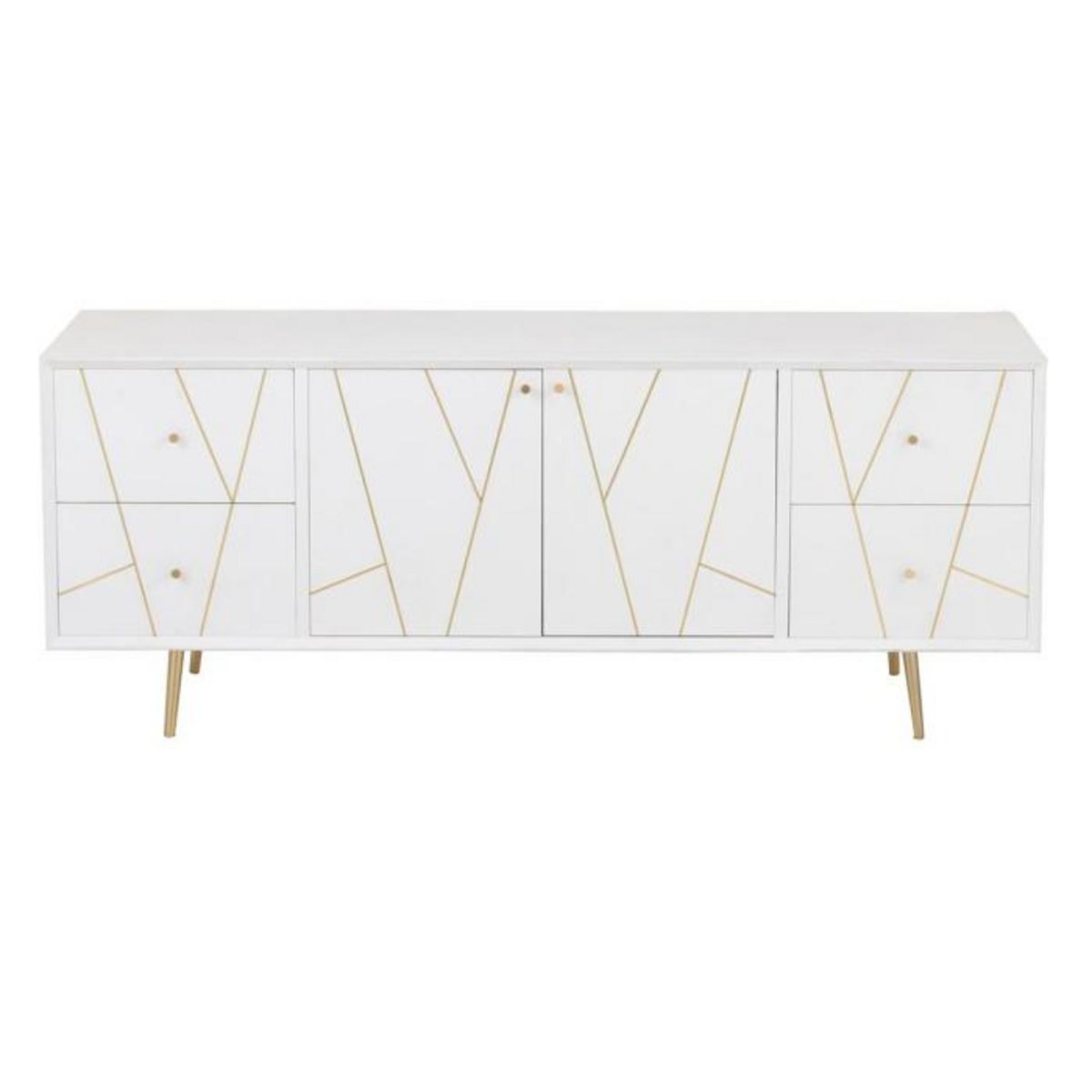 Paris Prix Buffet 4 Tiroirs & 2 Portes  Remina  150cm Blanc & Or