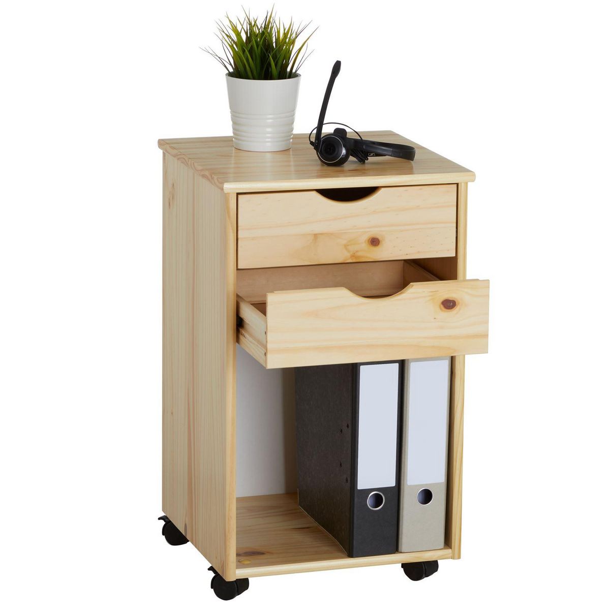 IDIMEX Caisson de bureau sur roulettes KANO, avec 2 tiroirs, en pin massif