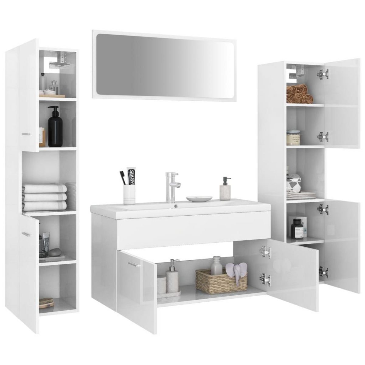 VIDAXL Ensemble de meubles de bain Blanc brillant Bois d'ingenierie