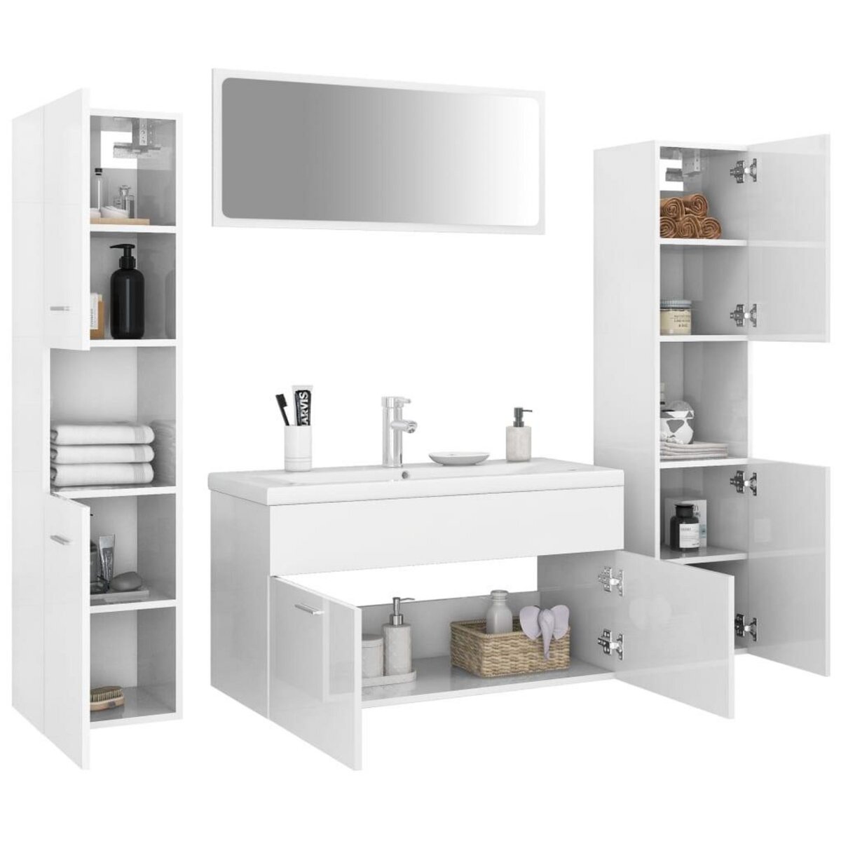 VIDAXL Ensemble de meubles de bain Blanc brillant Bois d'ingenierie