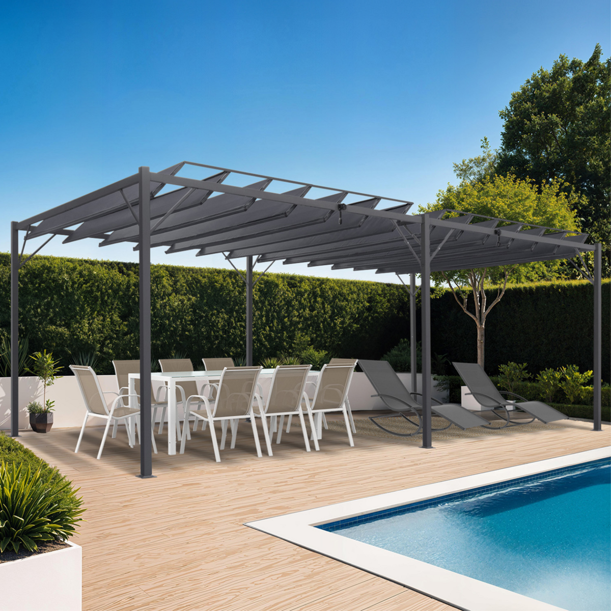 ID MARKET Pergola lames orientables 3x6 M gris anthracite