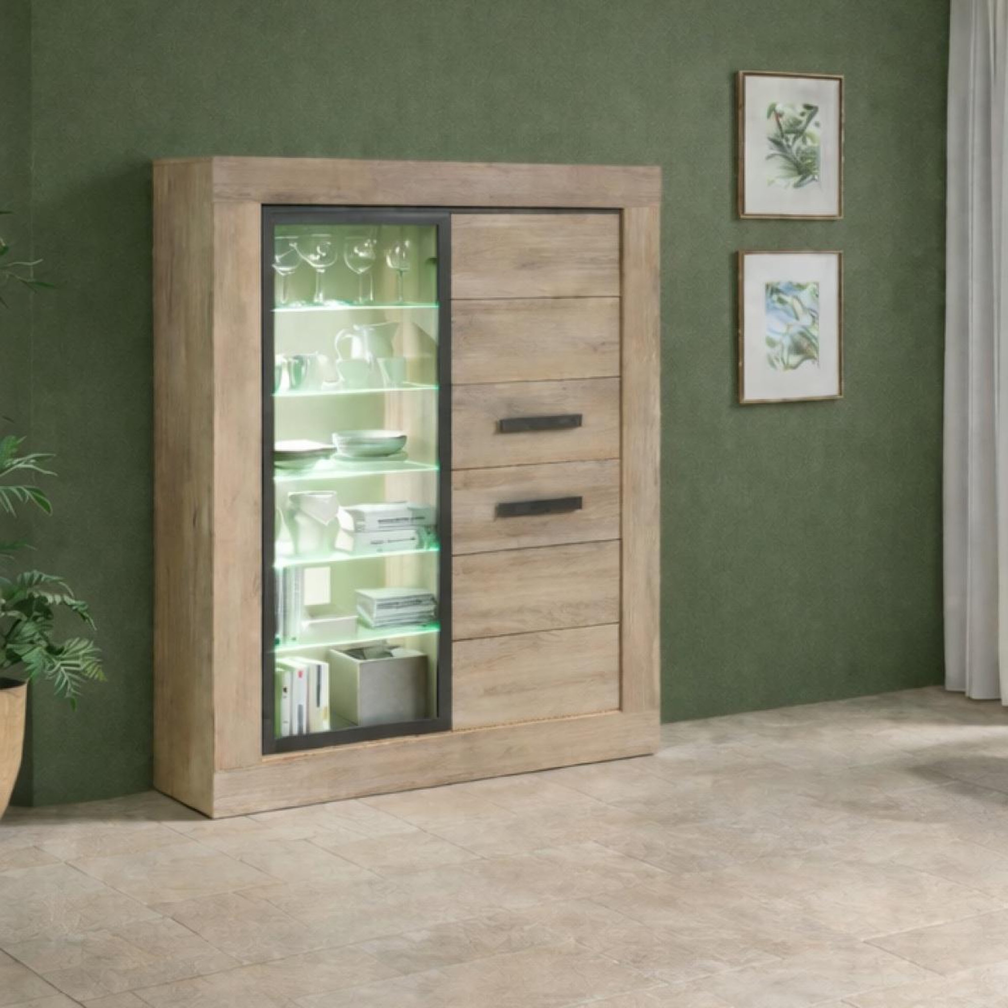 Voir la diapositive 2 : JLC KREATION Argentier-bar moderne avec LED en bois avec porte vitrée MOA