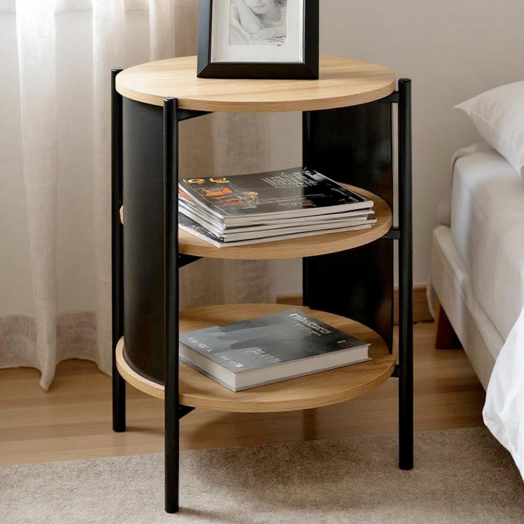 Voir la diapositive 3 : Paris Prix Table de chevet avec étagères  morphee  60cm noir & naturel