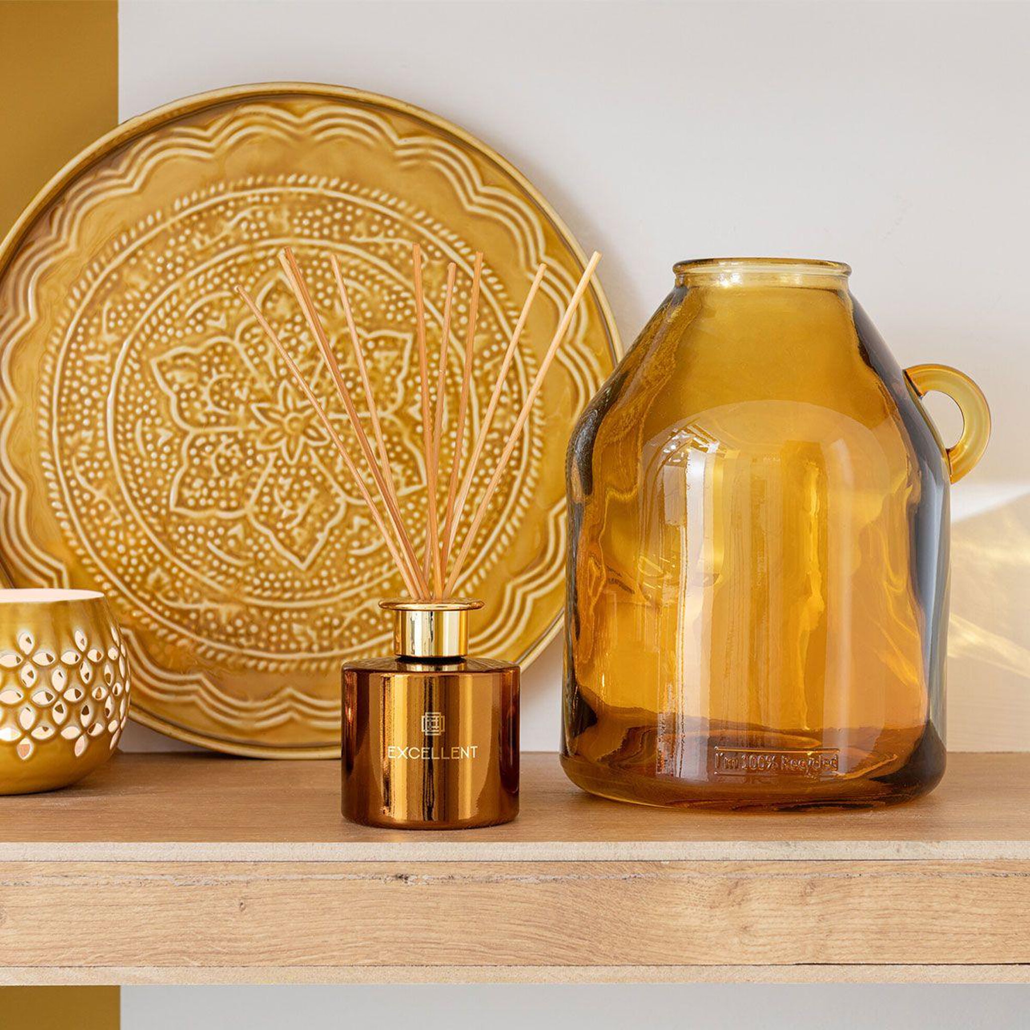 Voir la diapositive 3 : J-LINE Vase anse en verre  bouteille  25cm ocre