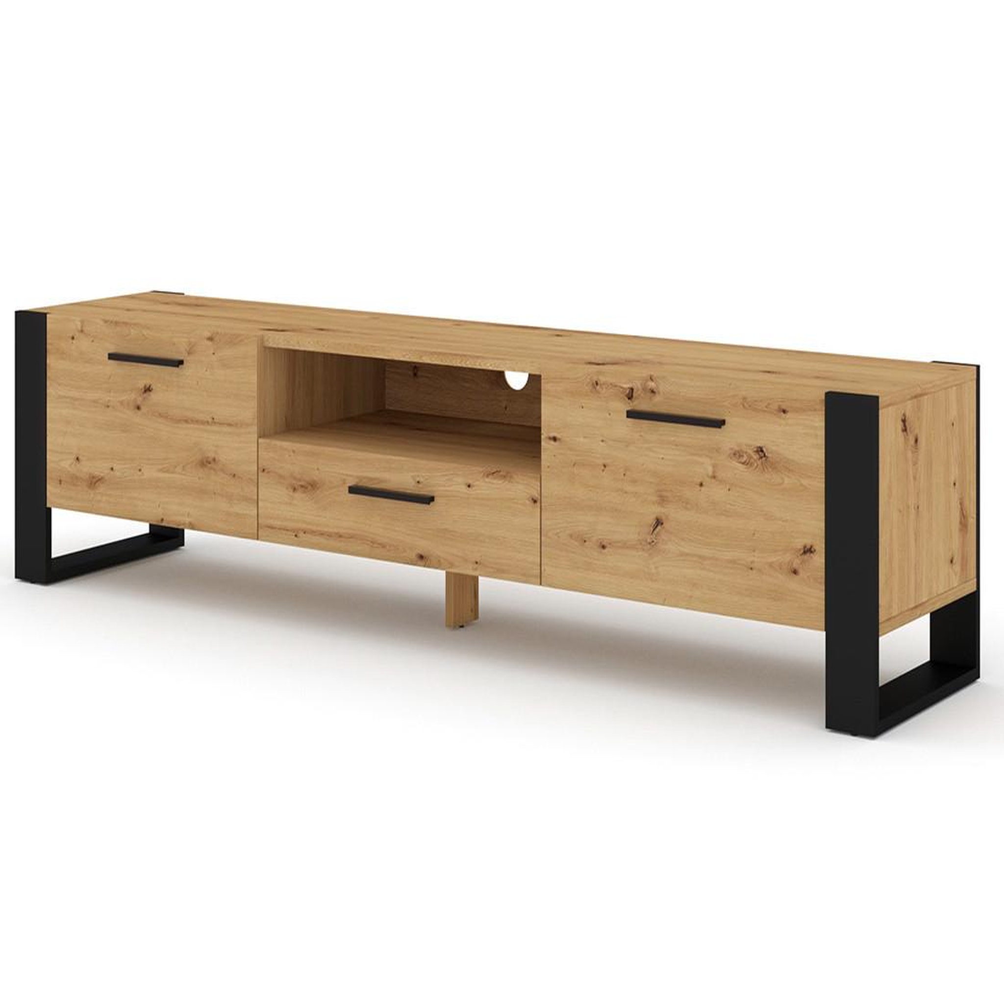Voir la diapositive 1 : BEST MOBILIER Donnely - meuble tv - effet bois et noir - 200 cm