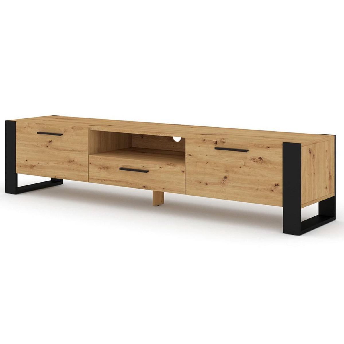 BEST MOBILIER Donnely - meuble tv - effet bois et noir - 200 cm