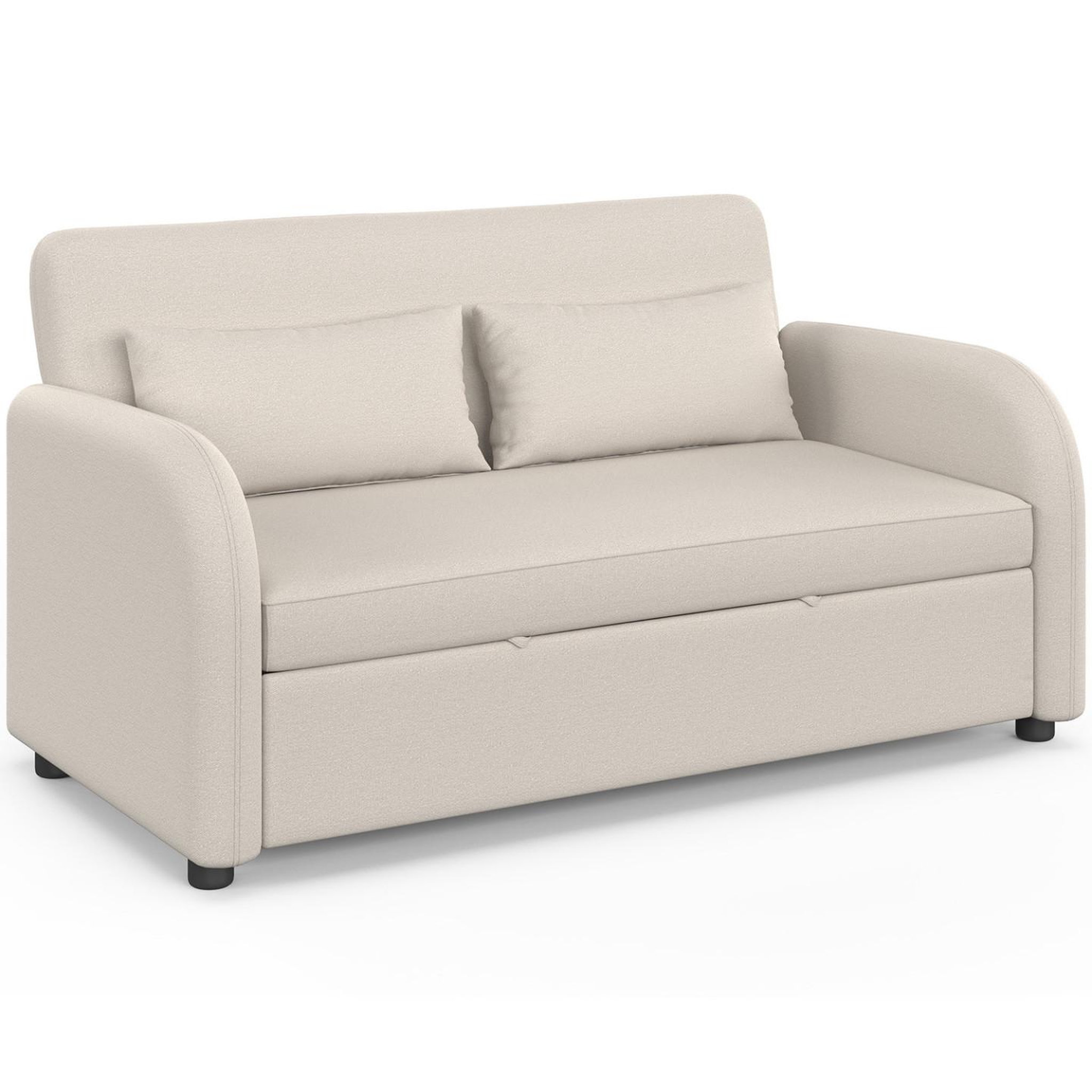 ID MARKET Canapé droit 2 places convertible noah en tissu beige