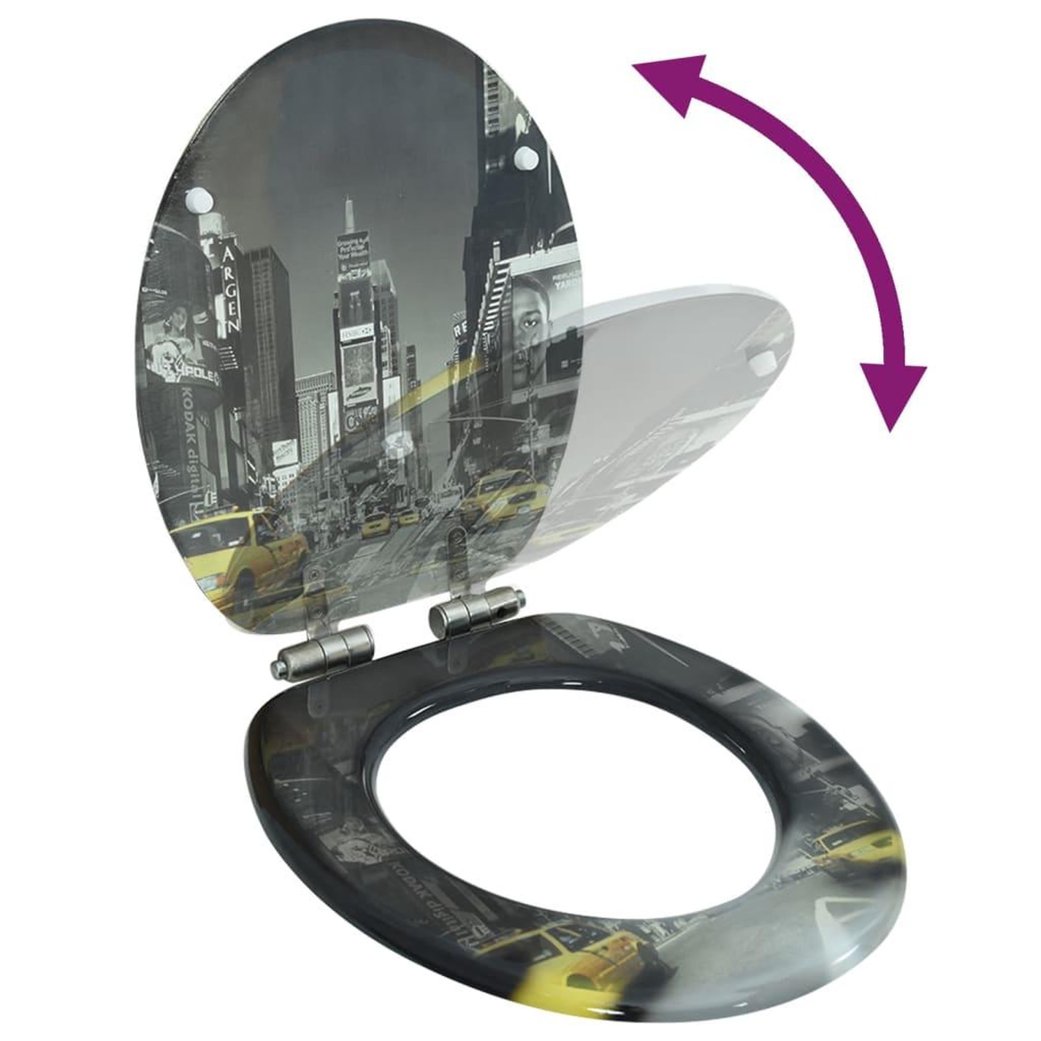 Voir la diapositive 2 : VIDAXL Siege WC MDF Couvercle a fermeture en douceur Design New York