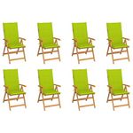 VIDAXL Chaises inclinables de jardin et coussins lot de 8 Teck solide