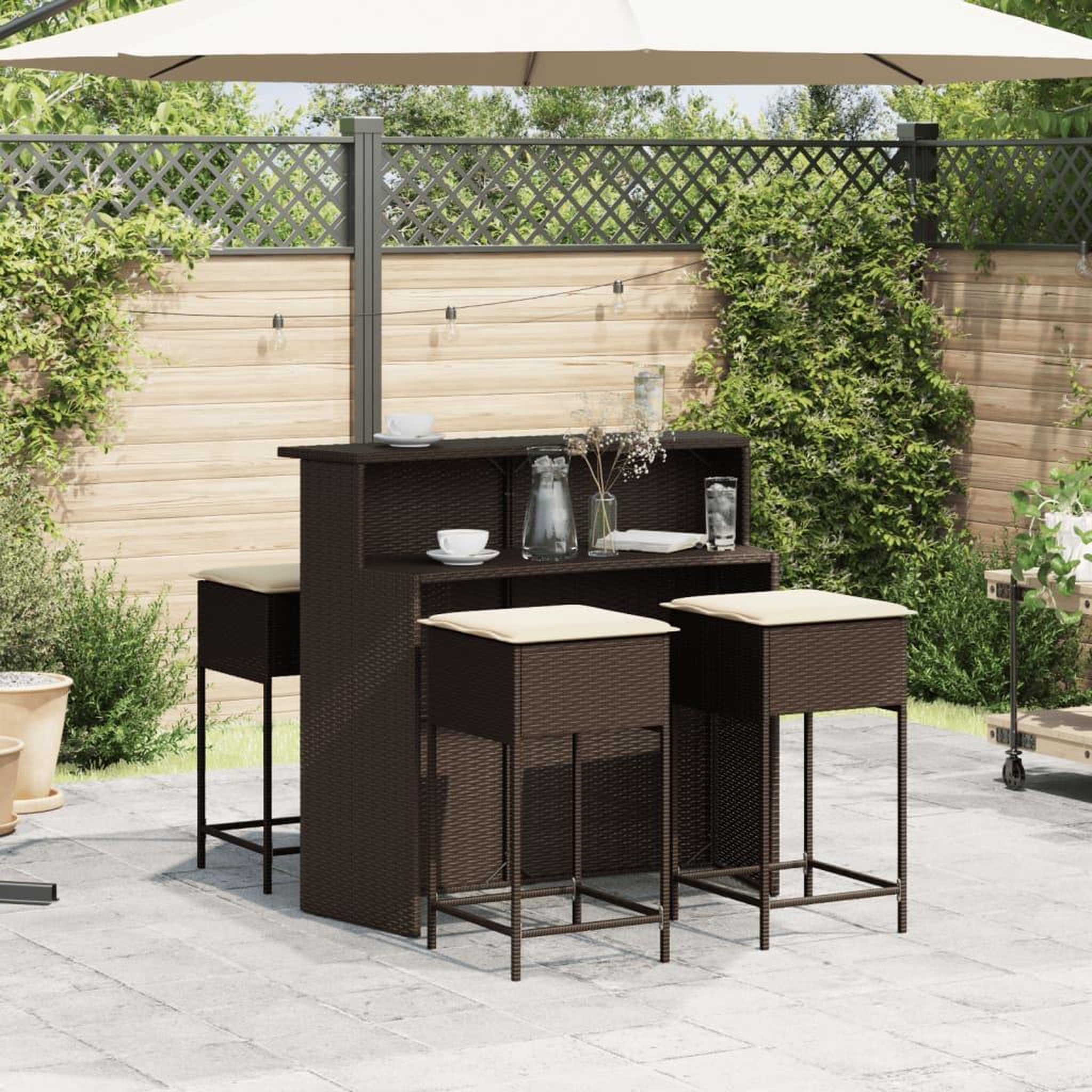 Voir la diapositive 3 : VIDAXL Ensemble de bar de jardin avec coussins 5 pcs marron poly rotin