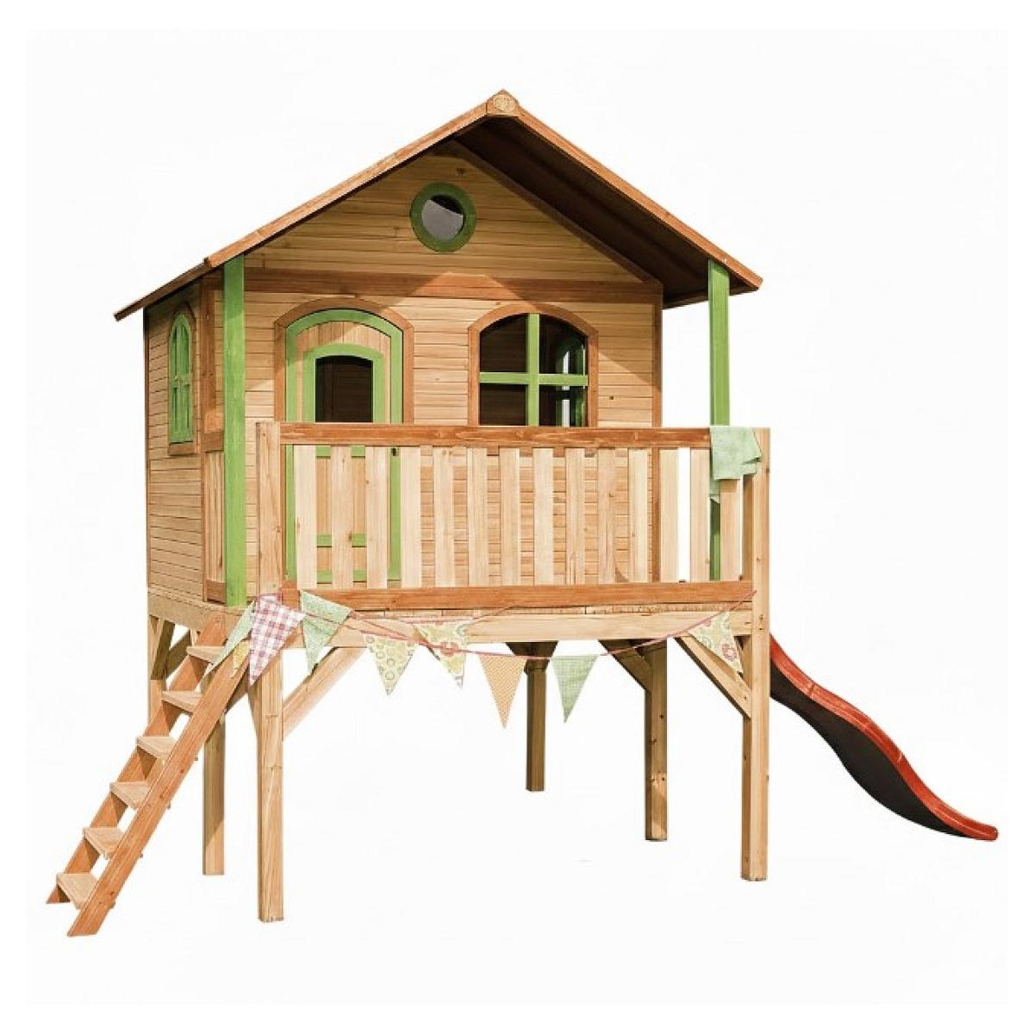 Axi House Maisonnette Laura marron-vert toboggan rouge