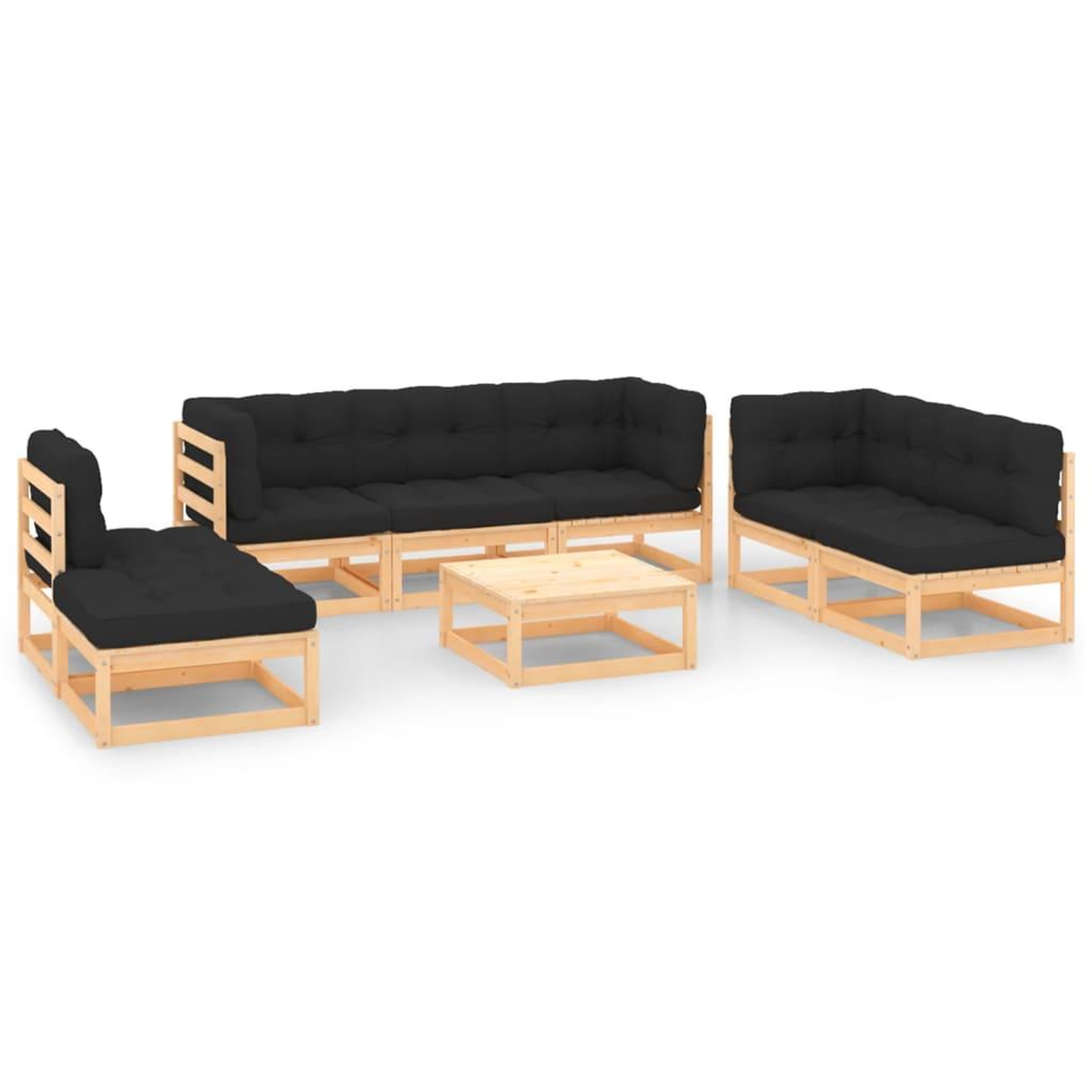 Voir la diapositive 1 : VIDAXL Salon de jardin 8 pcs avec coussins Bois de pin massif