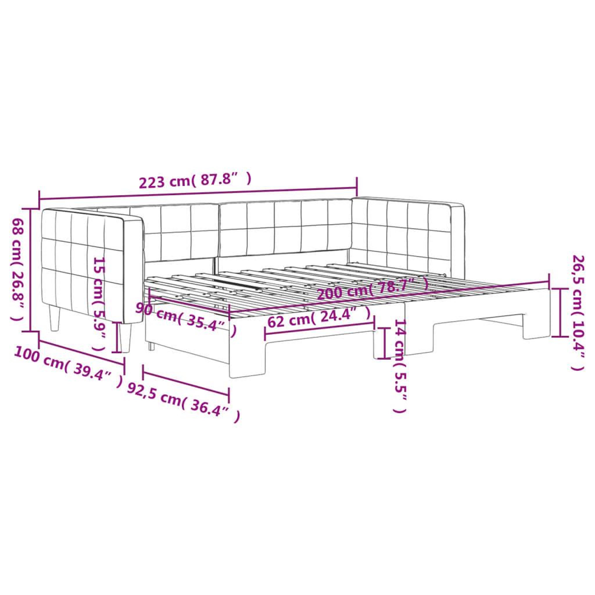 Voir la diapositive 6 : VIDAXL Lit de jour avec gigogne sans matelas vert fonce 90x200 cm