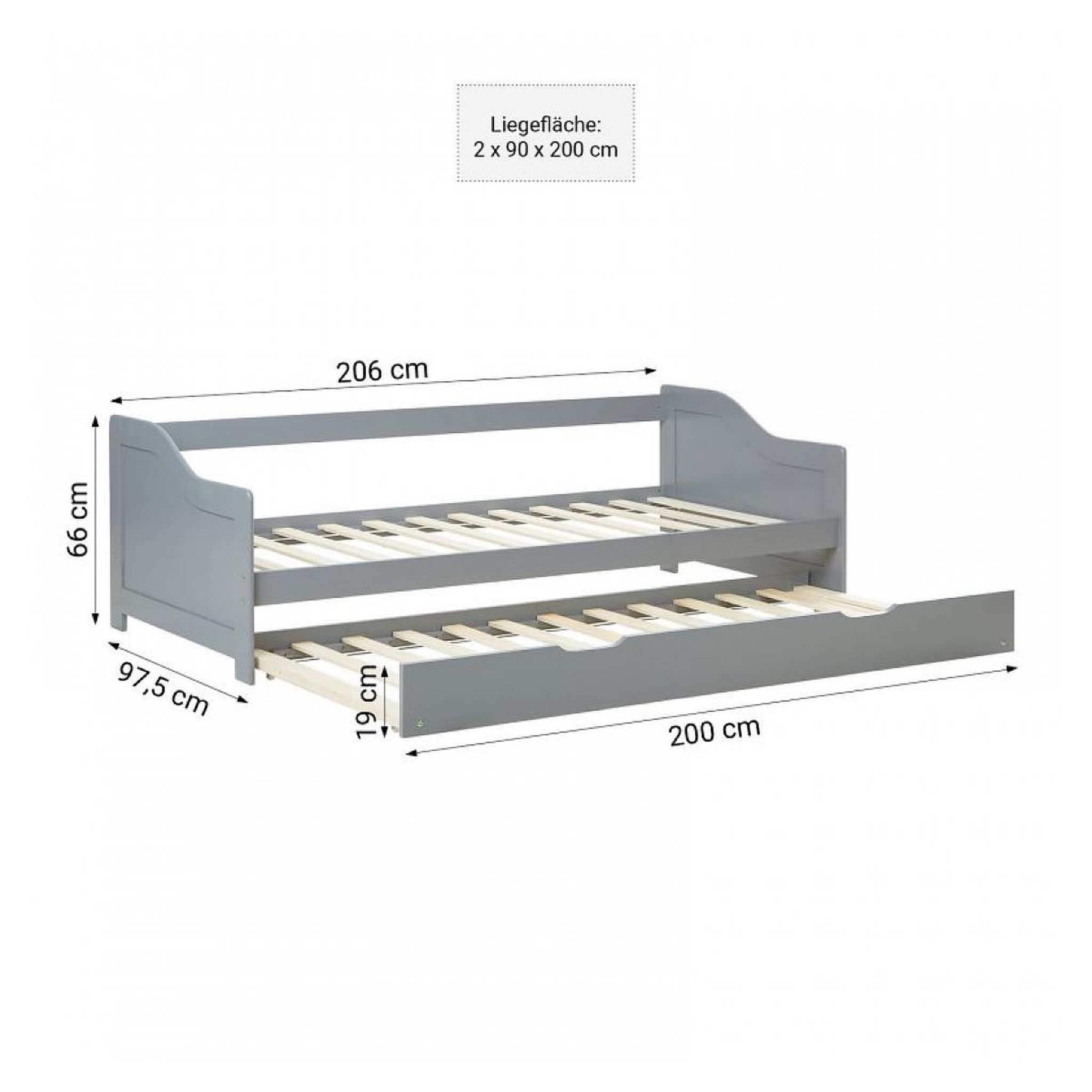 Voir la diapositive 2 : HomeStyle4U Lit gigogne 90x200 cm - couleur gris